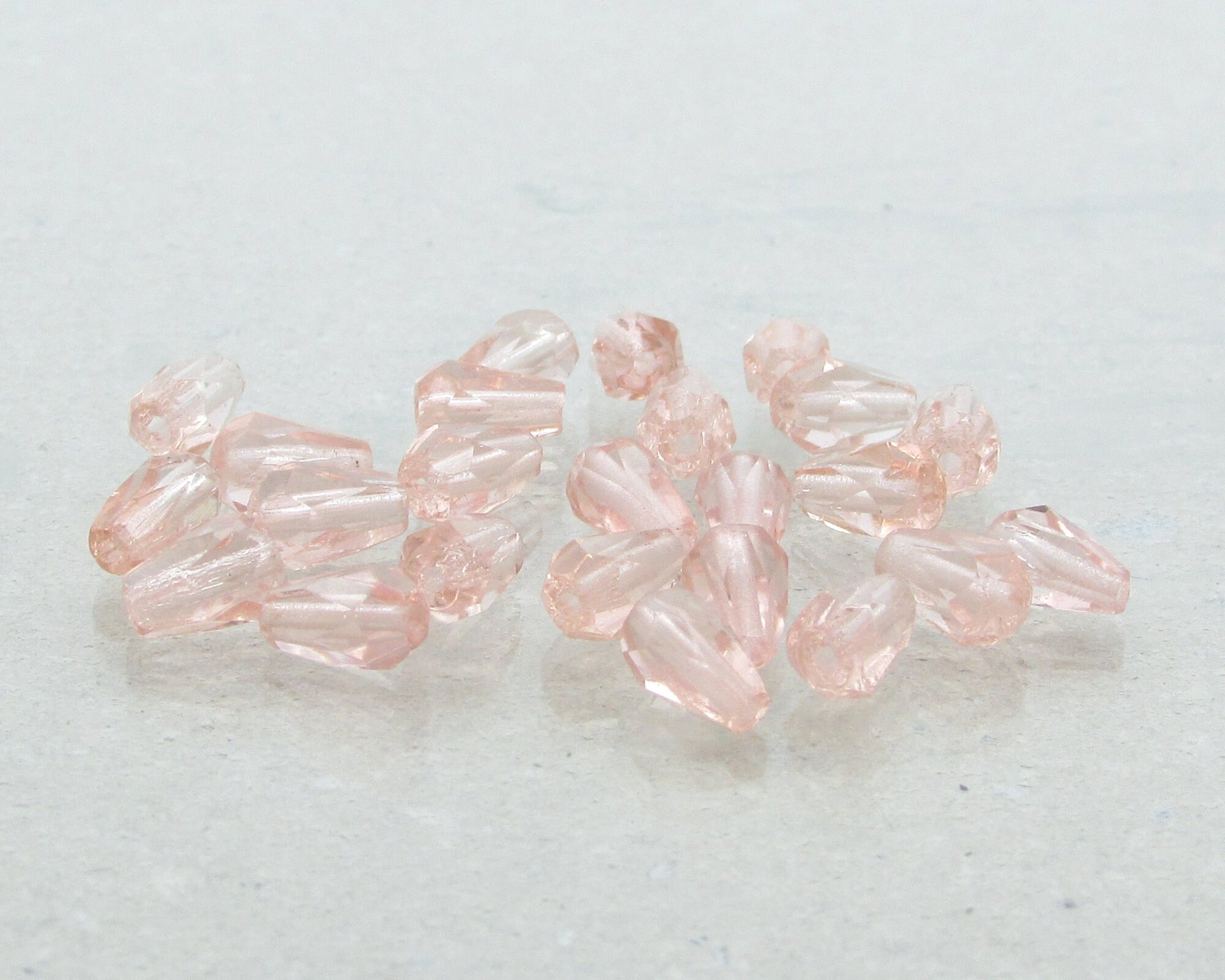 Rosaline 7x5mm Pear Beads, Pale Pink Faceted Teardrops, Czech Fire Polished Glass Droplets