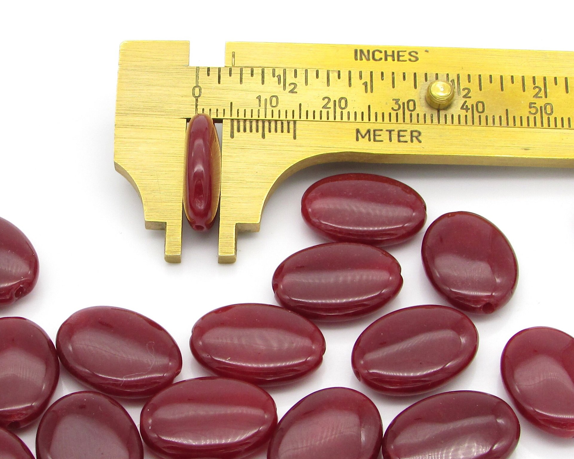 18x13mm Flat Oval Gemstone Beads, Dark Red Dyed Chalcedony