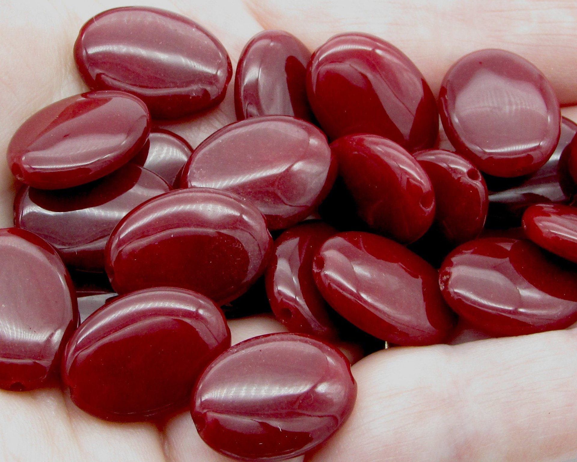 18x13mm Flat Oval Gemstone Beads, Dark Red Dyed Chalcedony