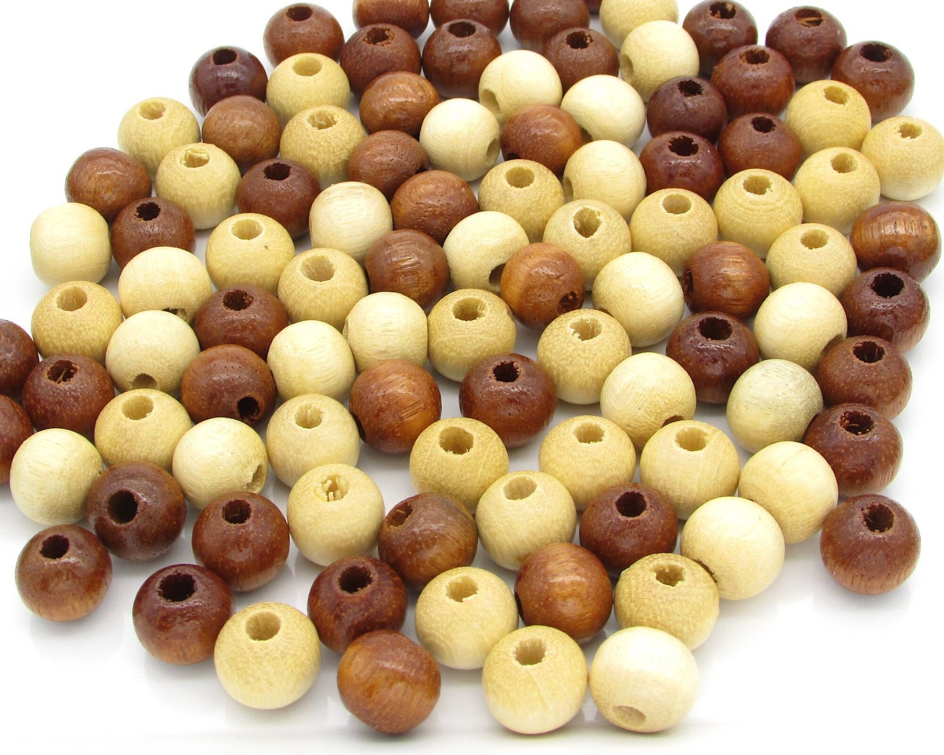 10mm Round Wood Beads, Natural Brown Polished Rondelles (100)
