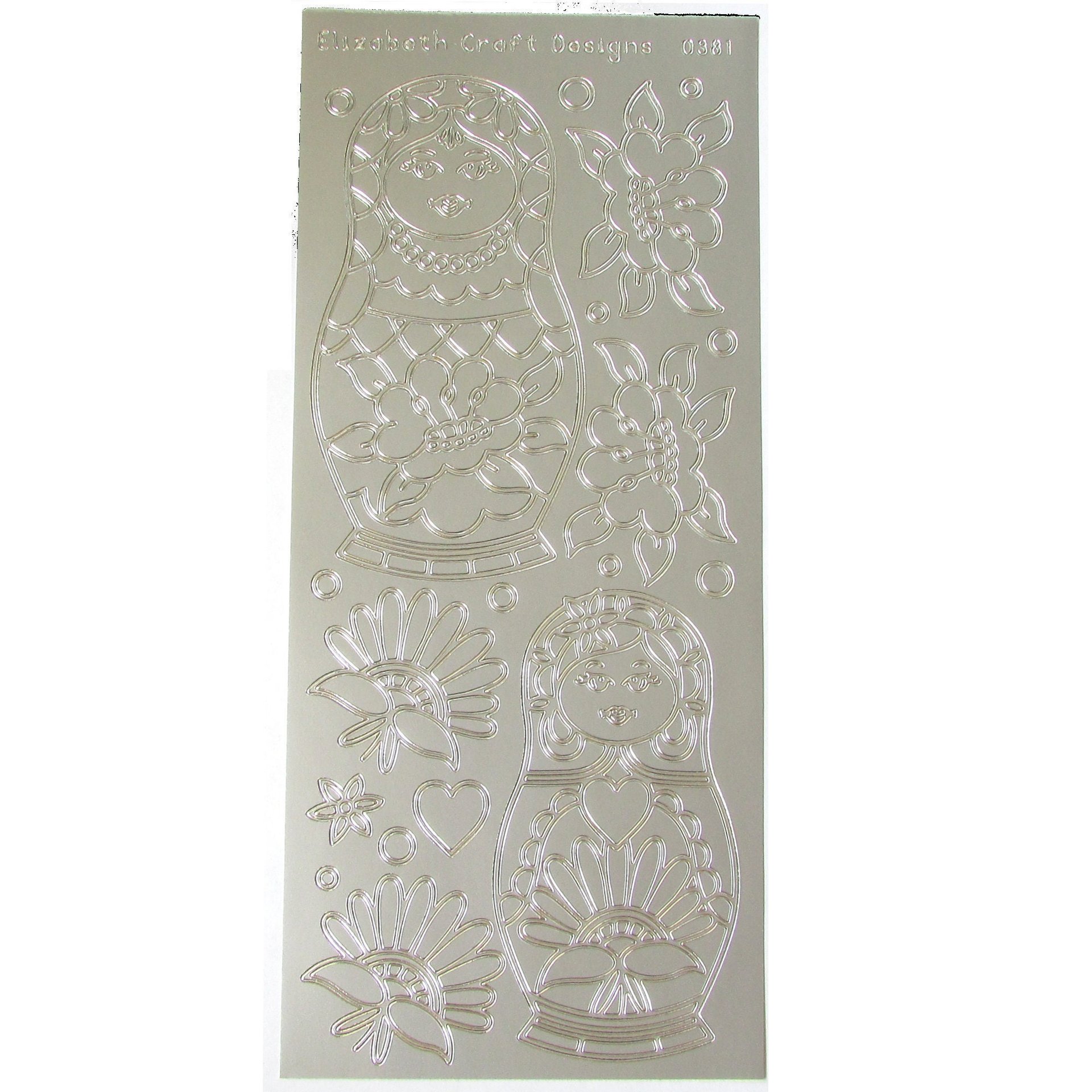 Silver Nesting Dolls Outline Stickers 9" x 4" Peel-Off Sheet