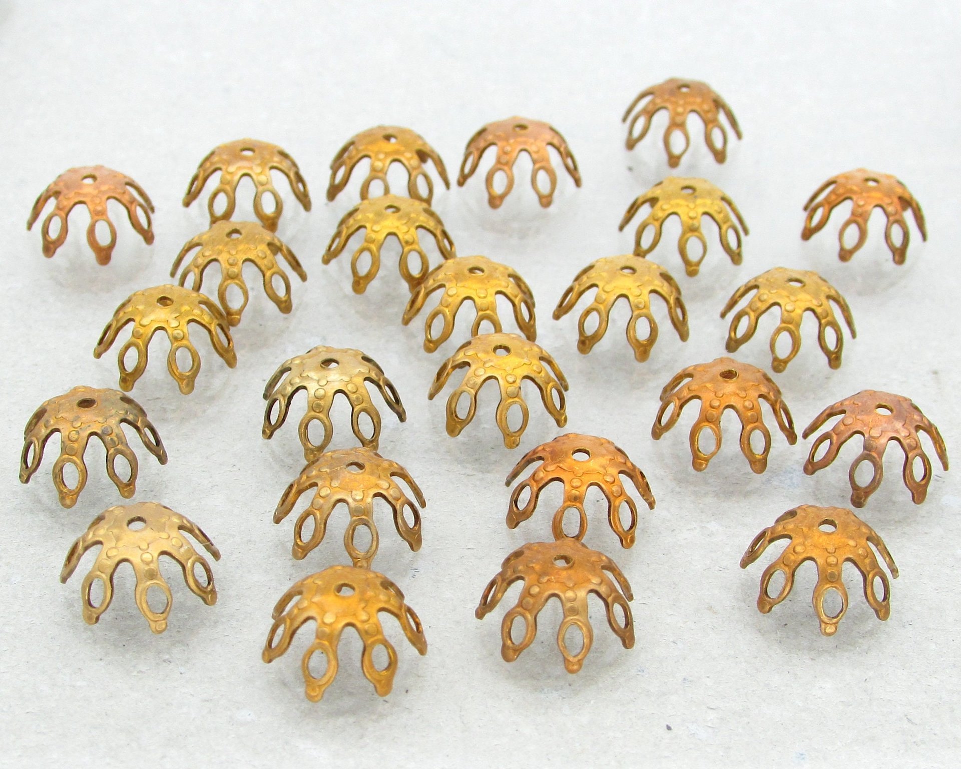 Raw Brass Bead Caps for 10-12mm Beads (24)