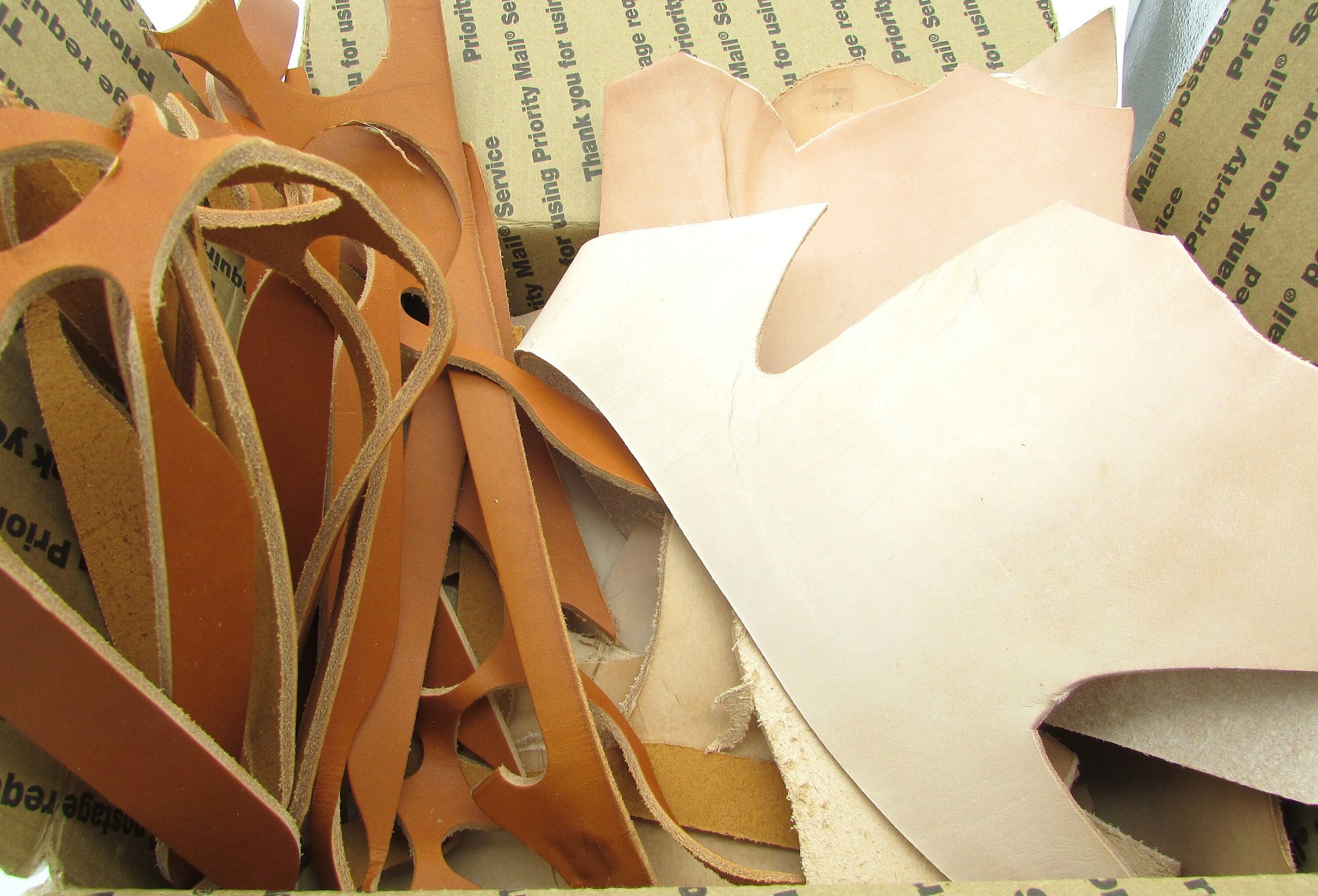 Tooling Leather Scraps, Vegetable Tanned Hide, 3.75 Pounds