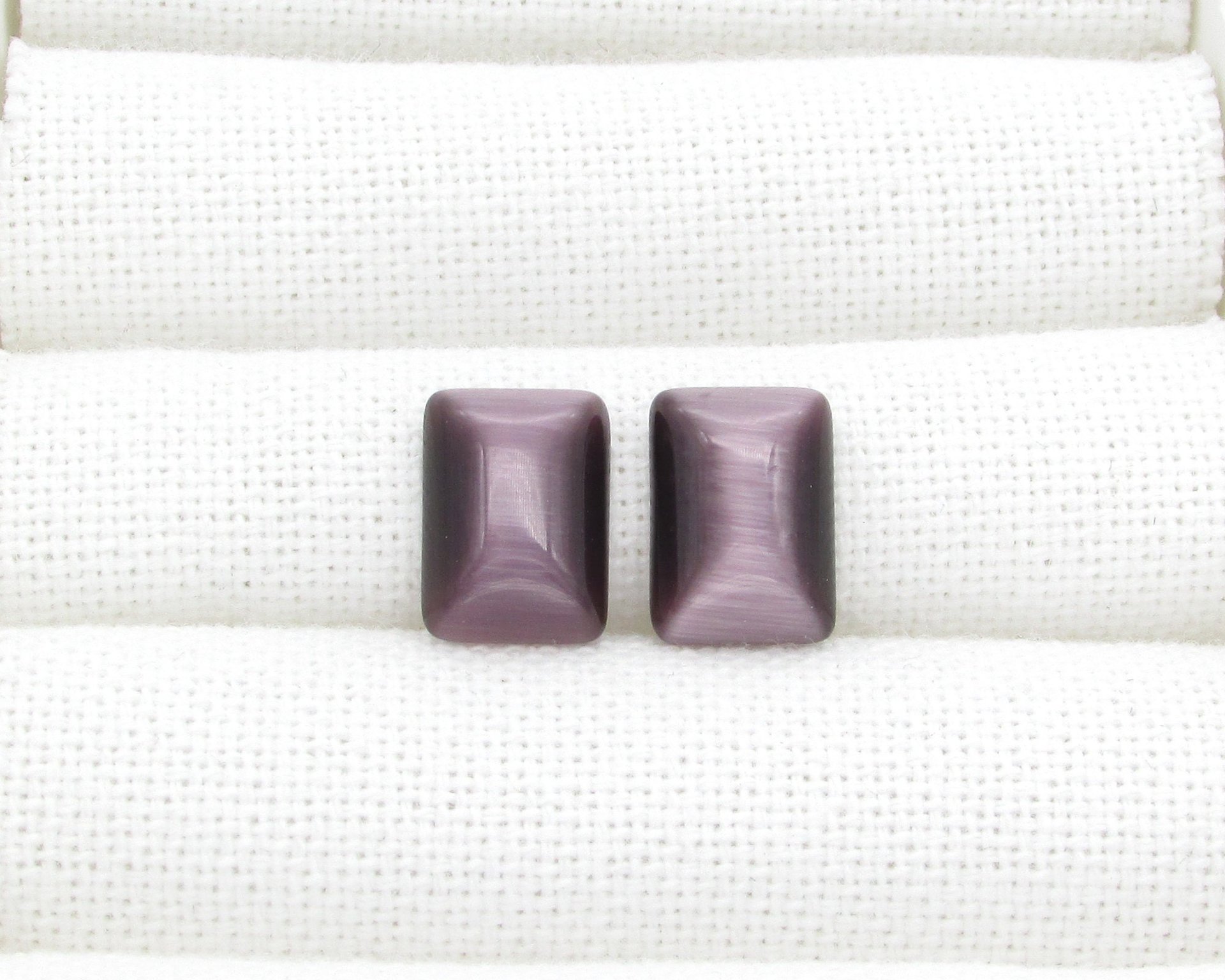 14x10mm Rectangular Cat's Eye Cabochons, Opaque Flat Back Fiber Optic Glass Stones