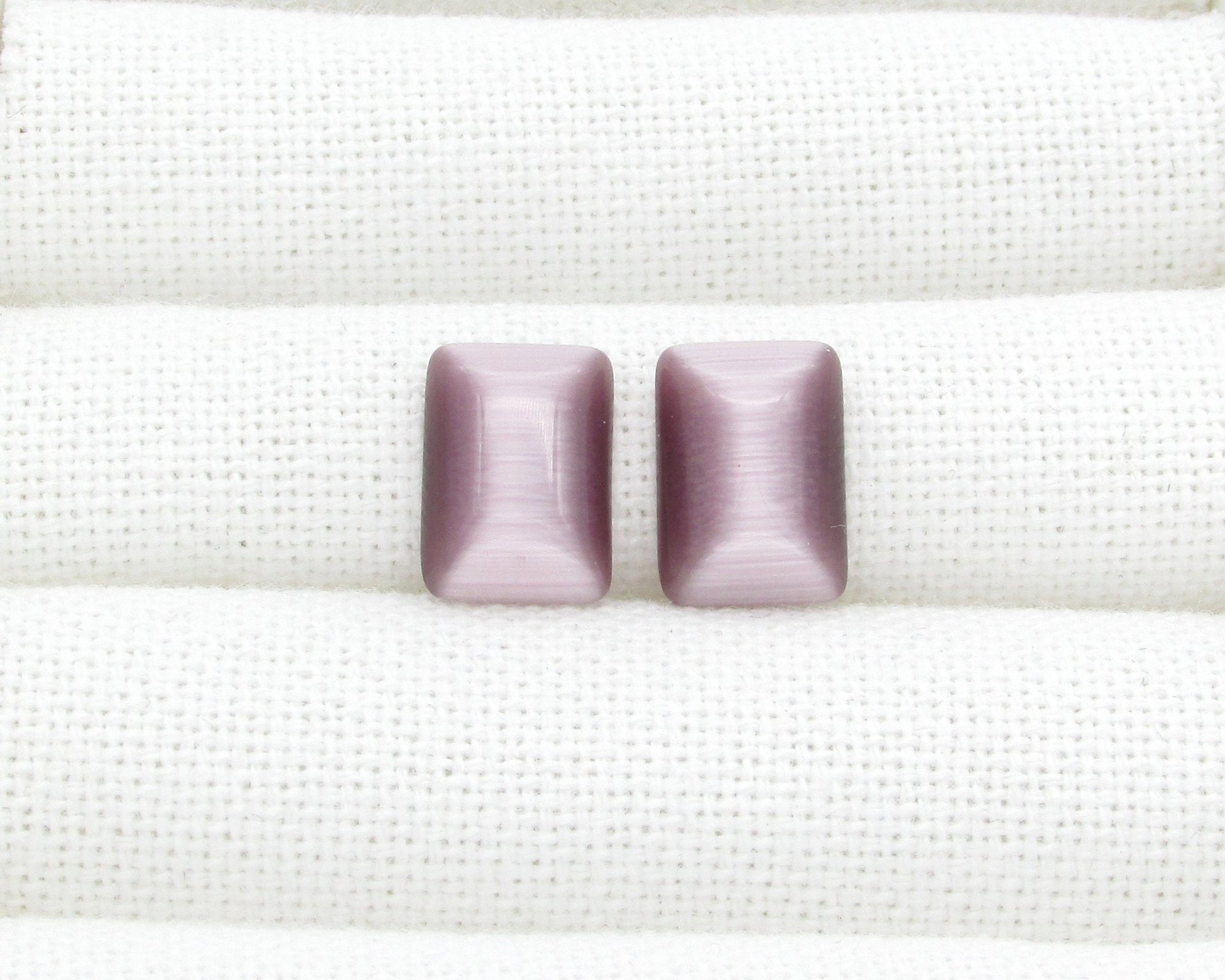 14x10mm Rectangular Cat's Eye Cabochons, Opaque Flat Back Fiber Optic Glass Stones