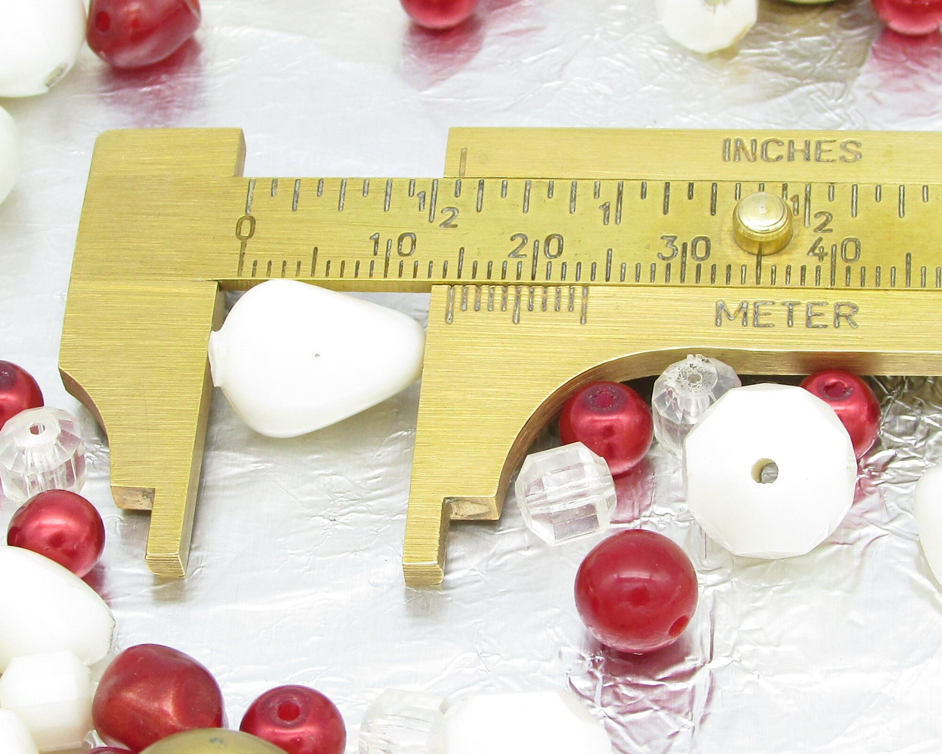 Red and White Bead Mix, Vintage Salvaged Plastic Jewelry Components  