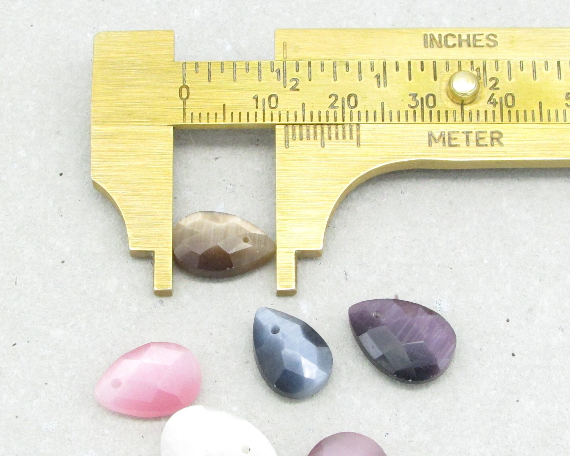 Faceted Flat Briolette Mix, Fiber Optic Glass Cat's Eye Teardrop Beads