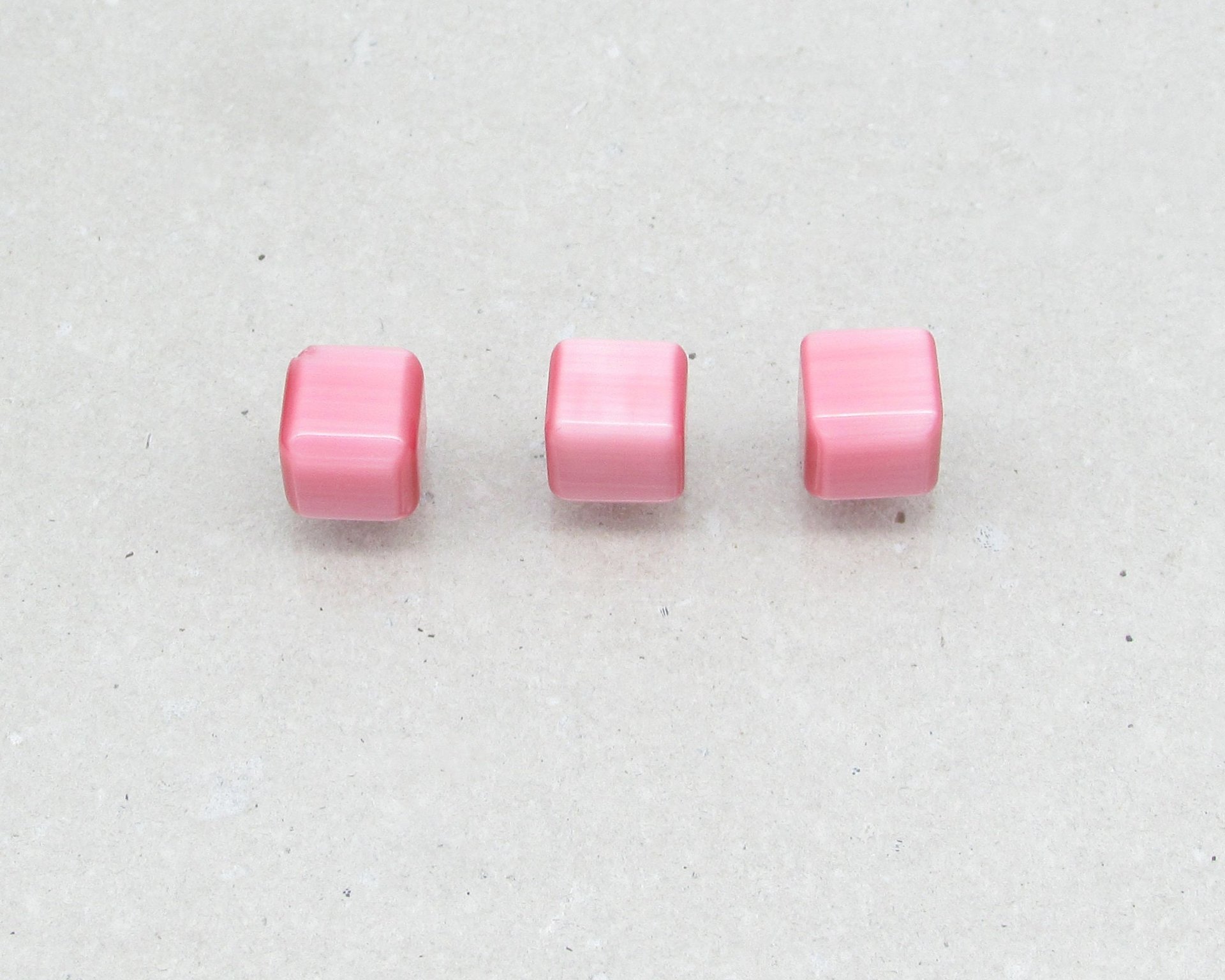 8mm Cube Beads, Pink Half Drilled Fiber Optic Glass 1-Hole Beads
