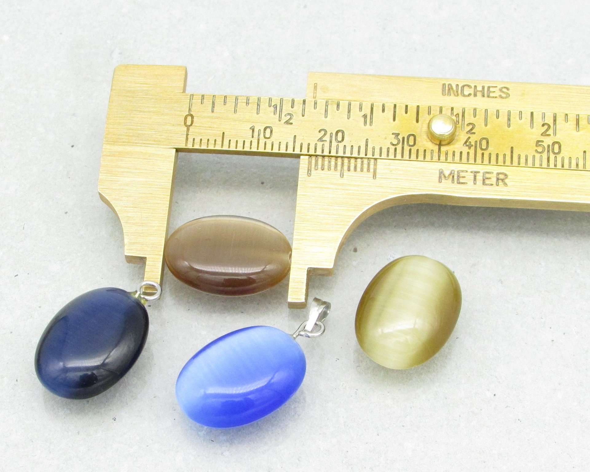 Oval Half-Drilled Pendants, 1-Hole Cat's Eye Glass Beads