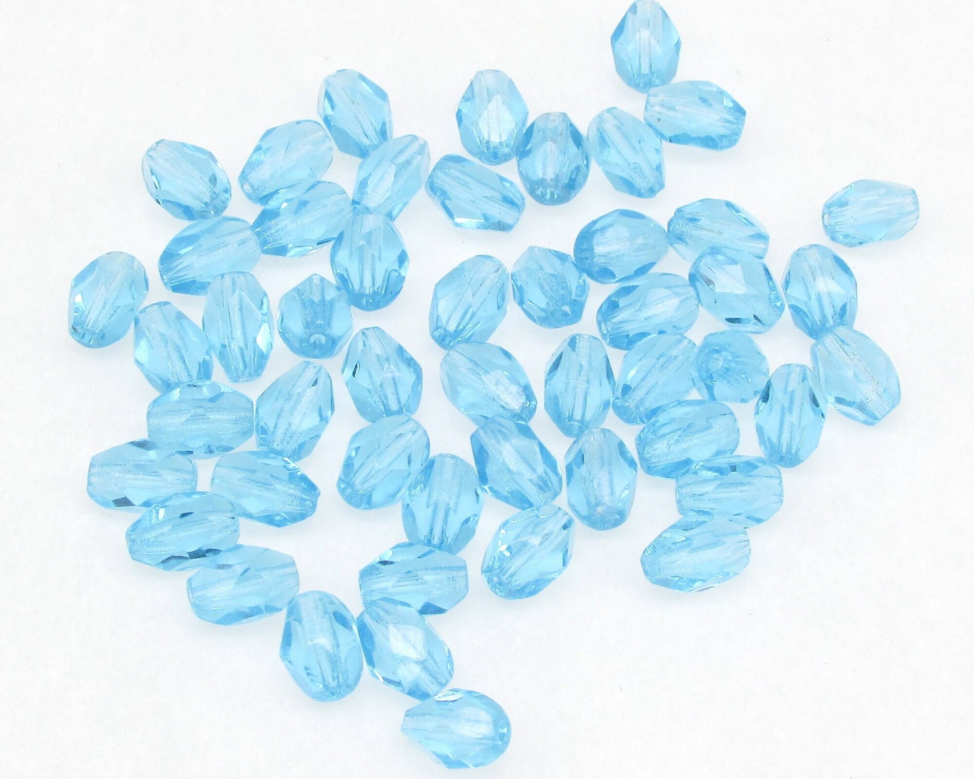 7x5mm Faceted Ovals, Translucent Aqua Czech Fire Polished Beads (50)