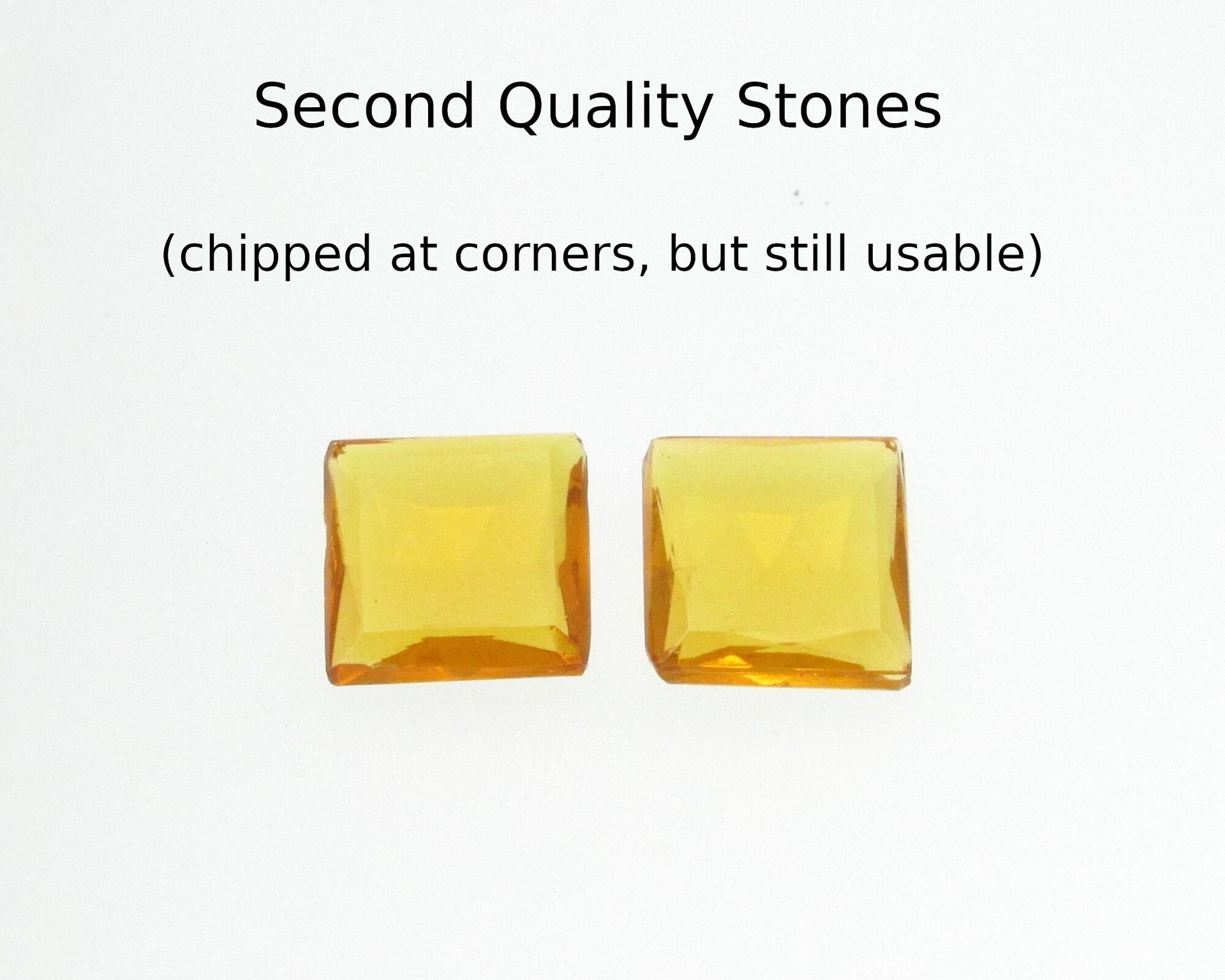 14.5mm Square Rhinestones, Unfoiled Topaz Glass Gems (2)