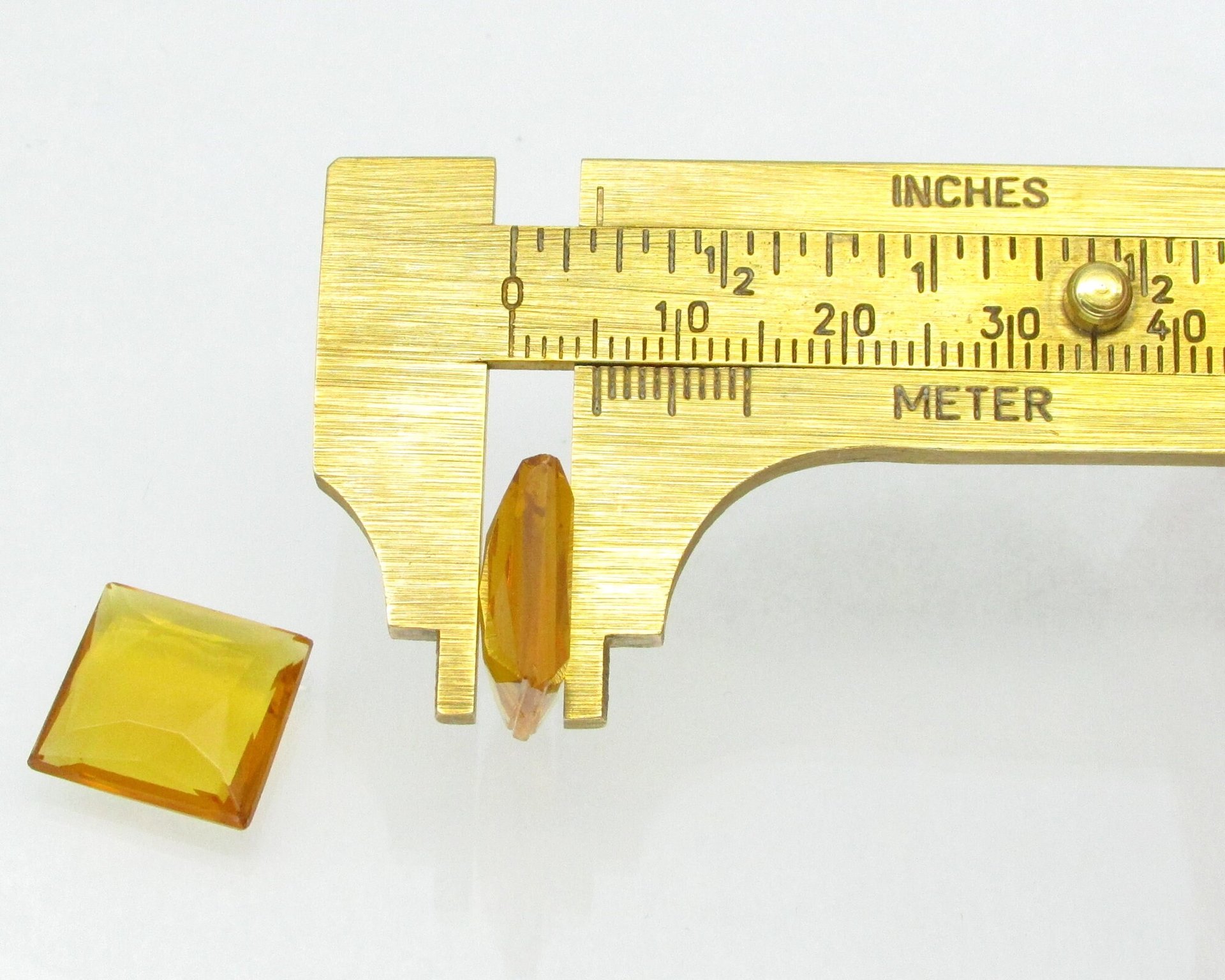 14.5mm Square Rhinestones, Unfoiled Topaz Glass Gems (2)