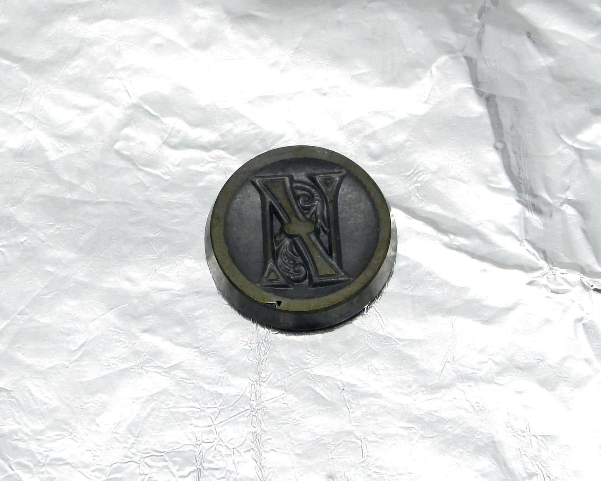 Vintage Letter Cabochon, 21mm Beveled Round Carved Art Nouveau Initial Glass Stone