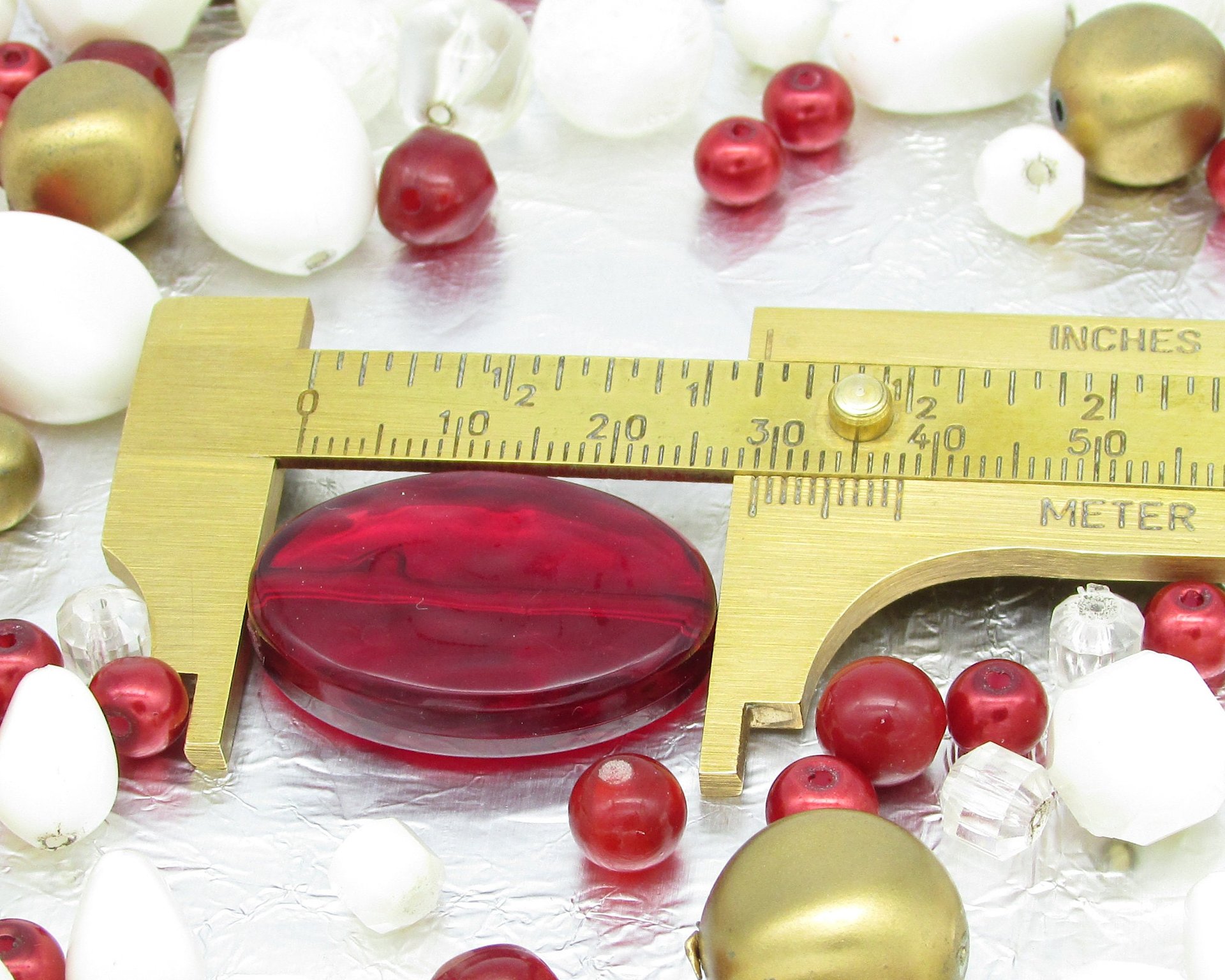 Red and White Bead Mix, Vintage Salvaged Plastic Jewelry Components  