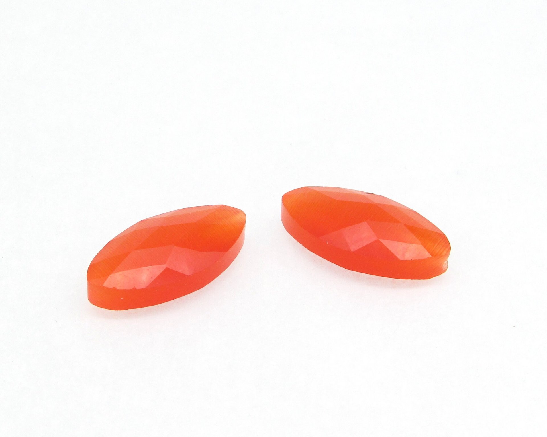20x10mm Faceted Marquise, Orange Fiber Optic Cat's Eye Glass 1-Hole Pendant Beads