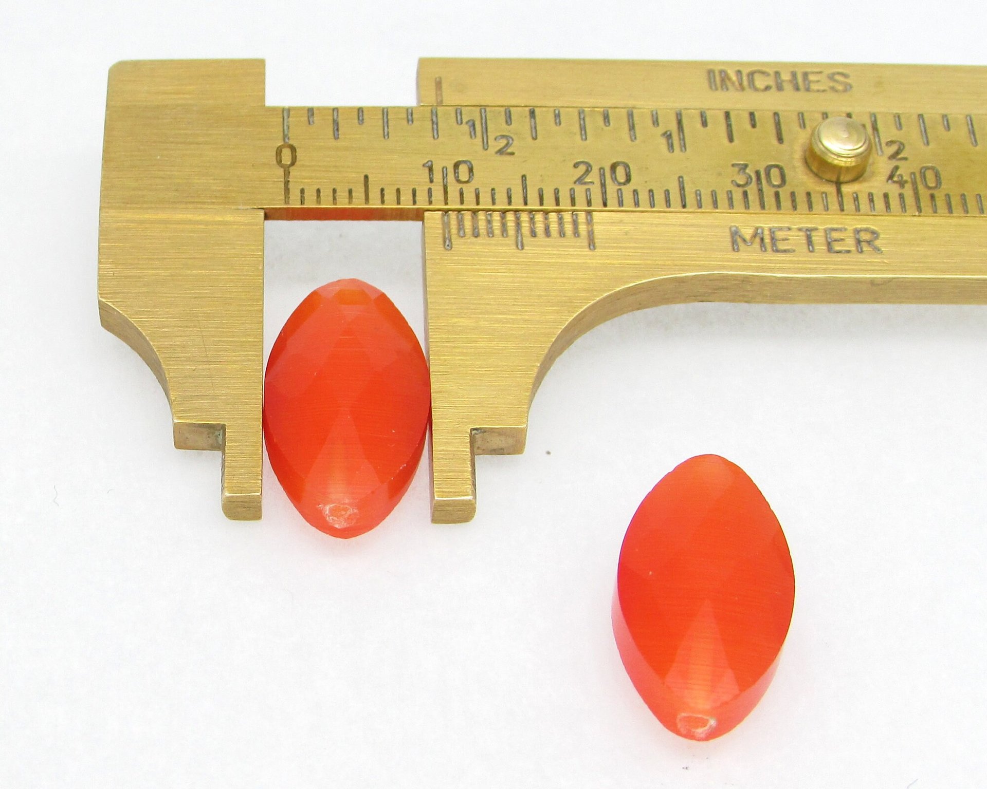 20x10mm Faceted Marquise, Orange Fiber Optic Cat's Eye Glass 1-Hole Pendant Beads