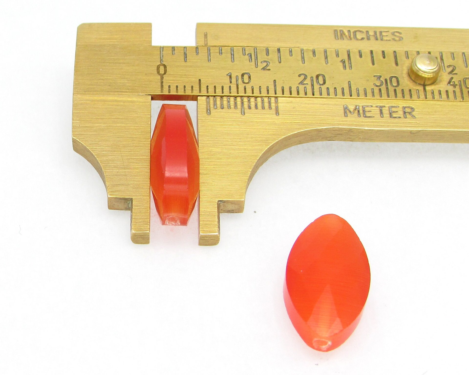 20x10mm Faceted Marquise, Orange Fiber Optic Cat's Eye Glass 1-Hole Pendant Beads