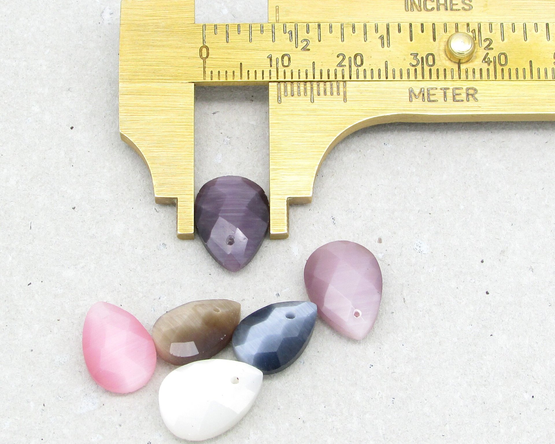 Faceted Flat Briolette Mix, Fiber Optic Glass Cat's Eye Teardrop Beads