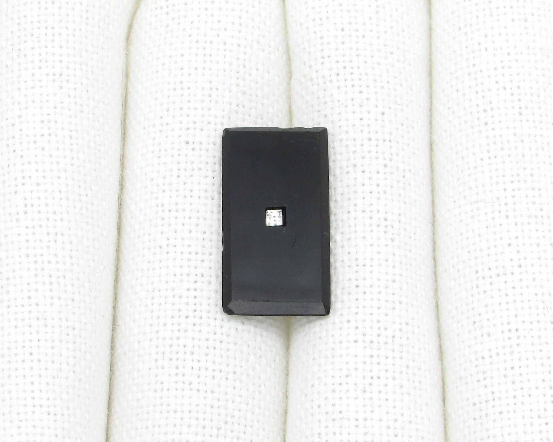 24.5x13mm Rectangular Glass Stone with Center Hole, Vintage Beveled Point Back (1)