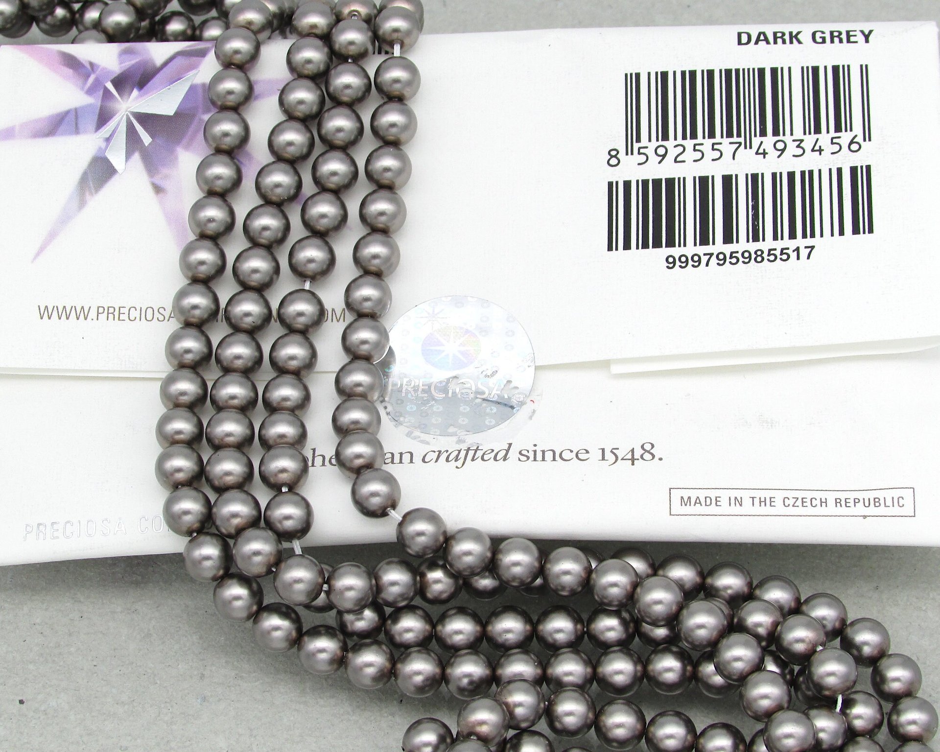 Preciosa Crystal 6mm 8mm Round Dark Gray Nacre Pearls (25)