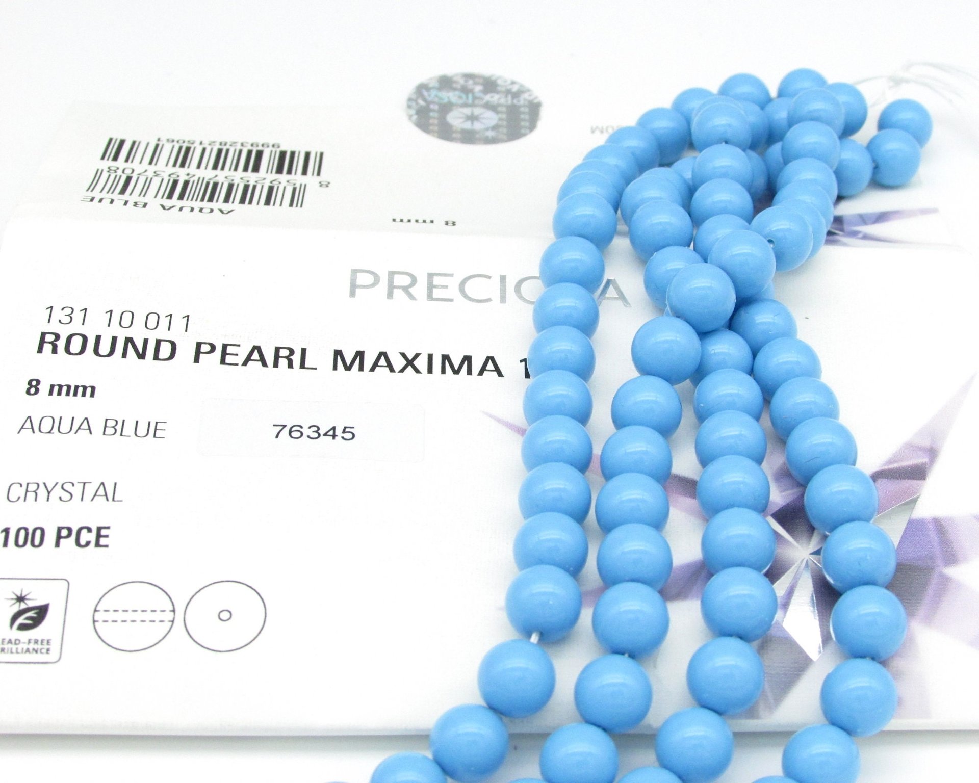 Opaque Aqua Preciosa Crystal Nacre Pearls, 6mm 8mm Round (25)