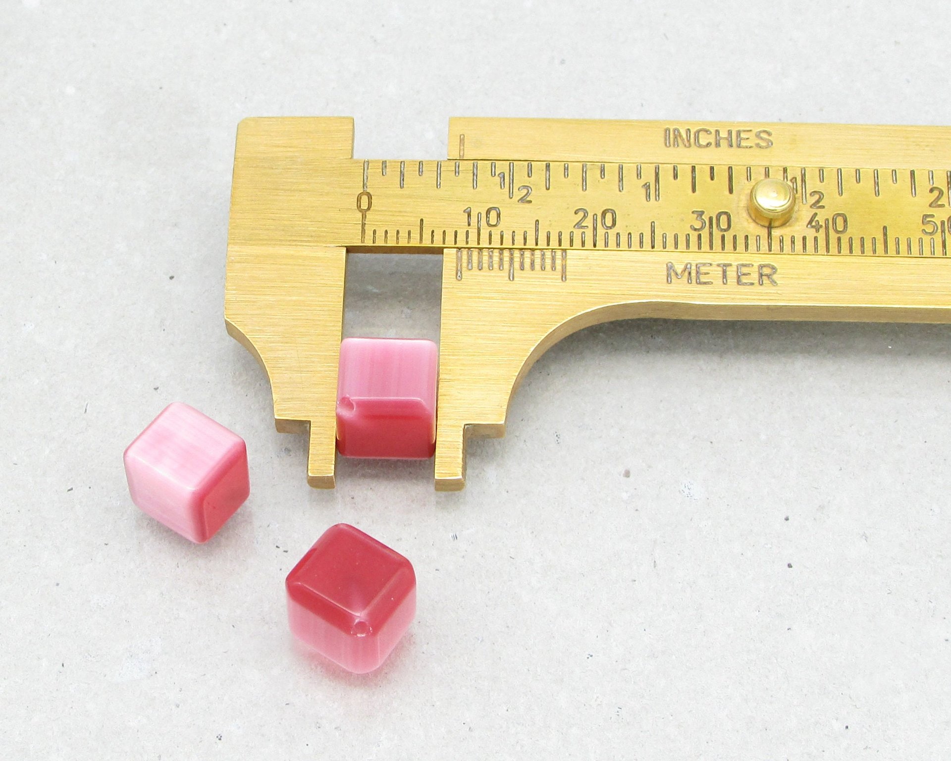 8mm Cube Beads, Pink Half Drilled Fiber Optic Glass 1-Hole Beads
