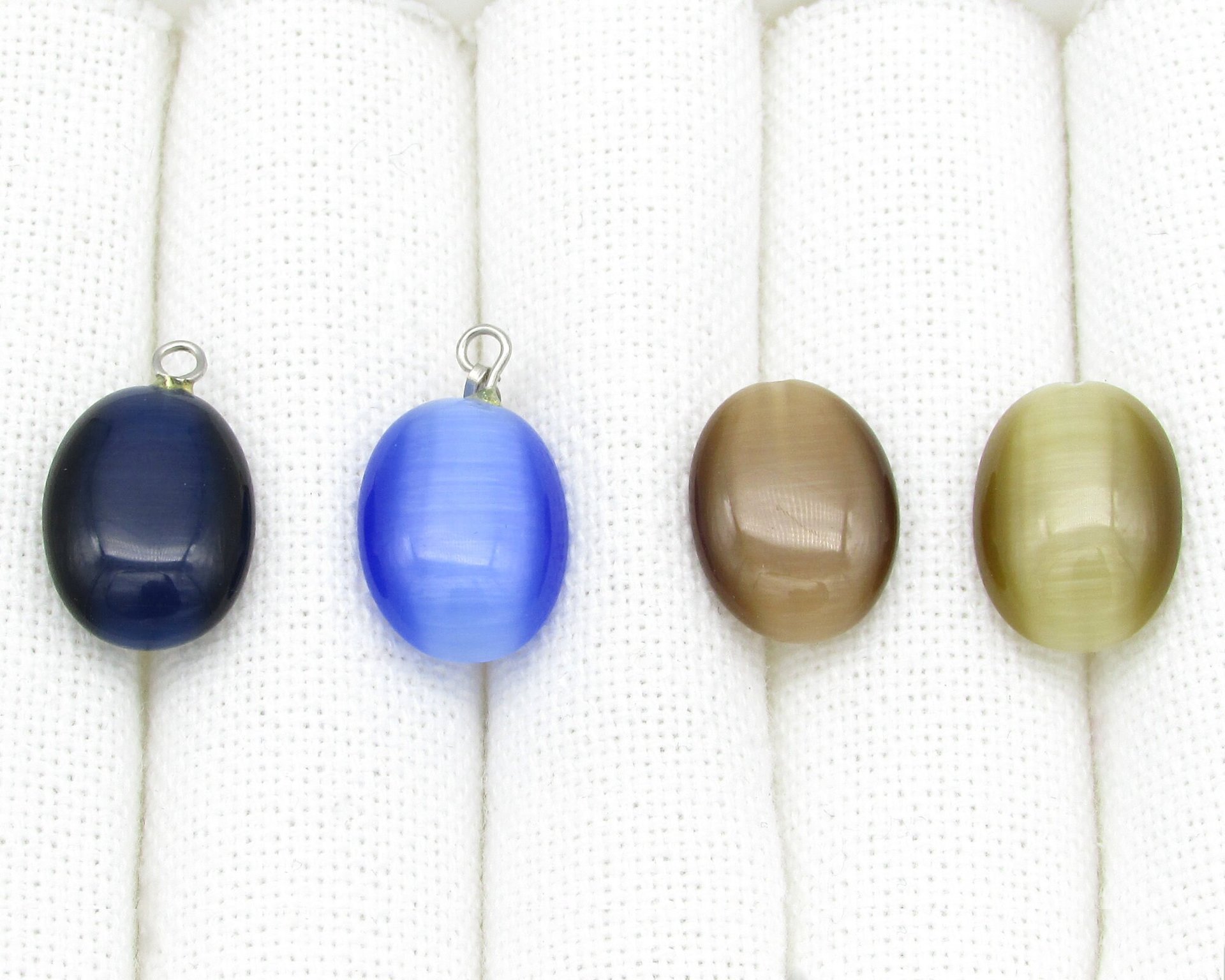 Oval Half-Drilled Pendants, 1-Hole Cat's Eye Glass Beads