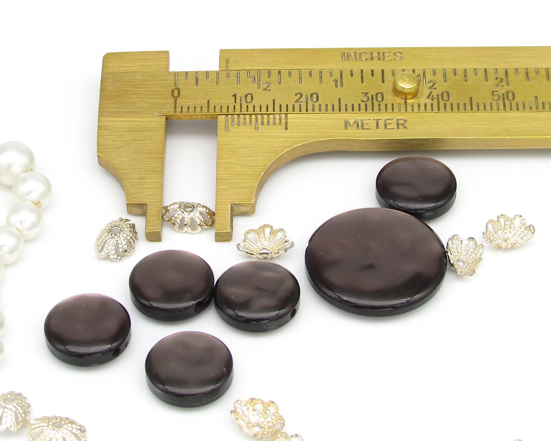 Salvaged Bead Lot, Vintage Faux Pearls and Bead Caps