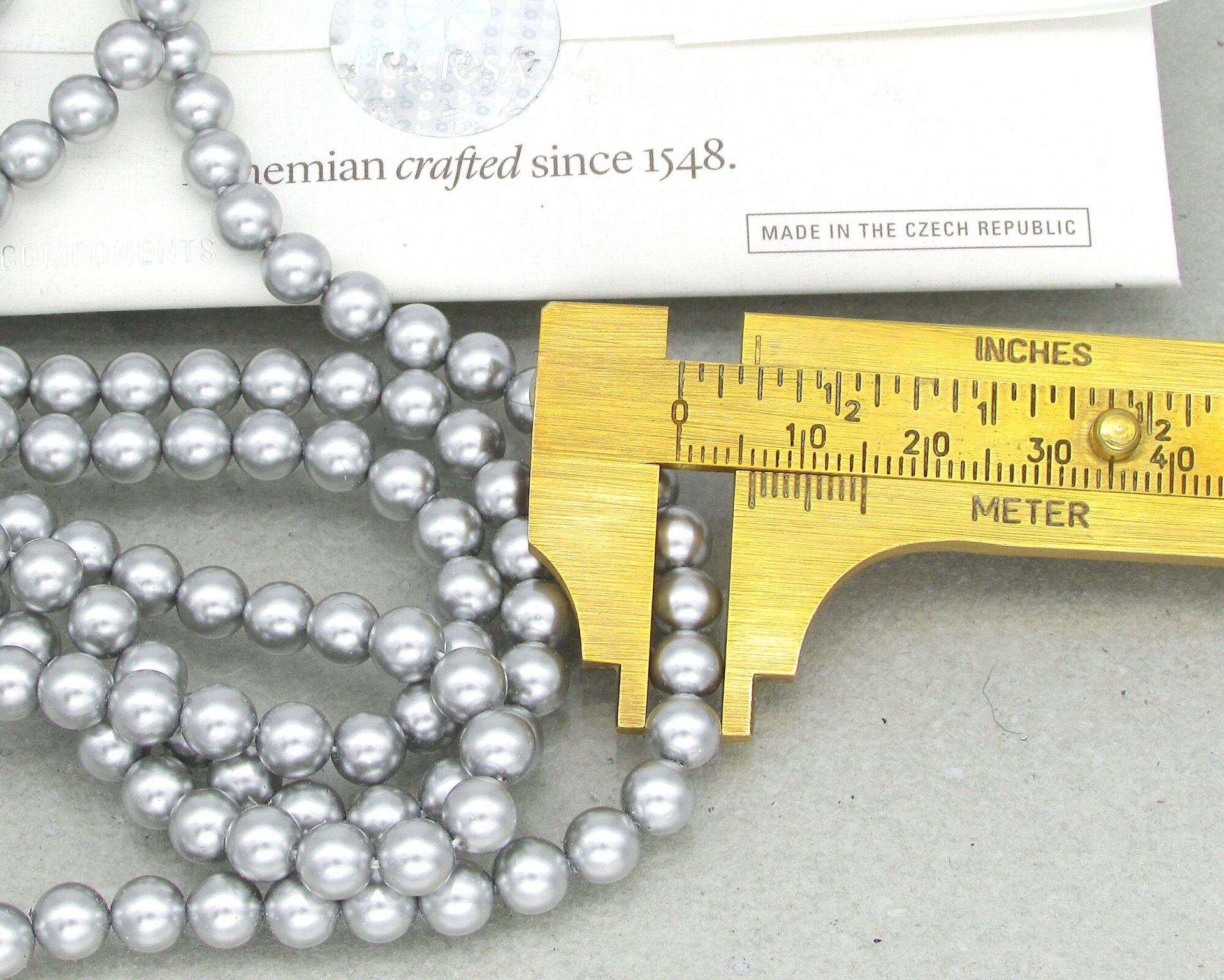 Preciosa Crystal Nacre Pearls, 6mm 8mm Round Light Gray Ball Beads (25)