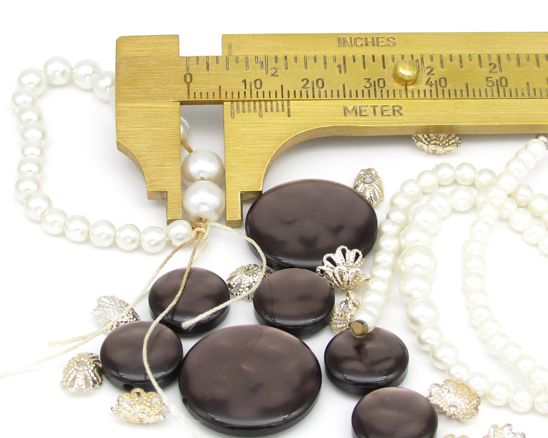 Salvaged Bead Lot, Vintage Faux Pearls and Bead Caps