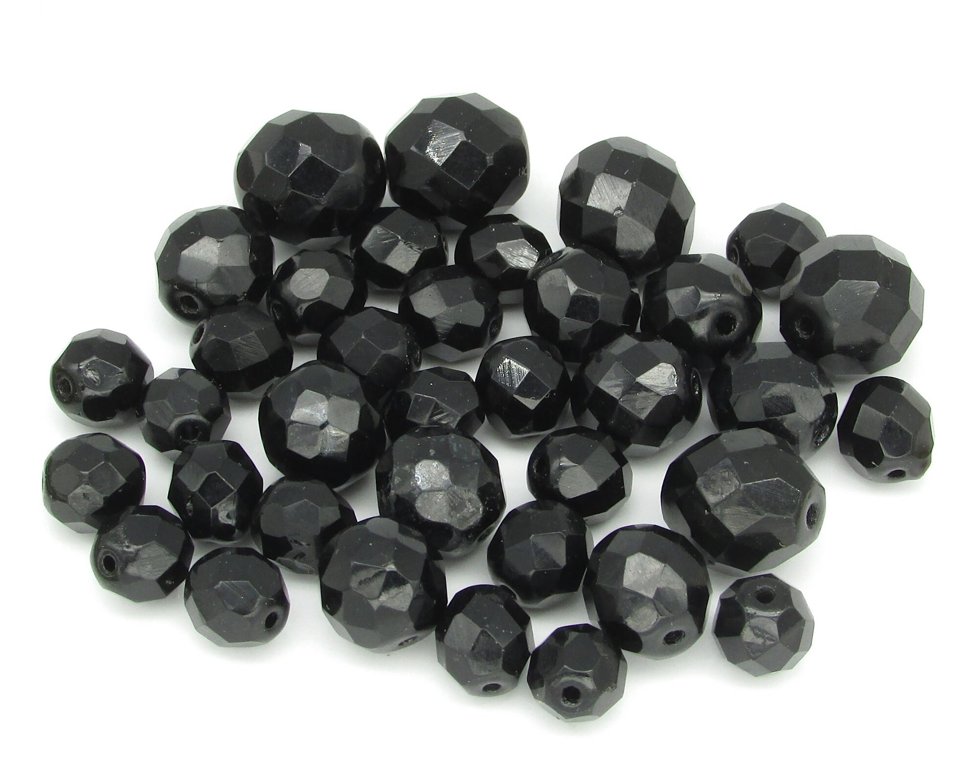 Black Bead Mixes, 4-16mm Faceted Czech Fire Polished Glass
