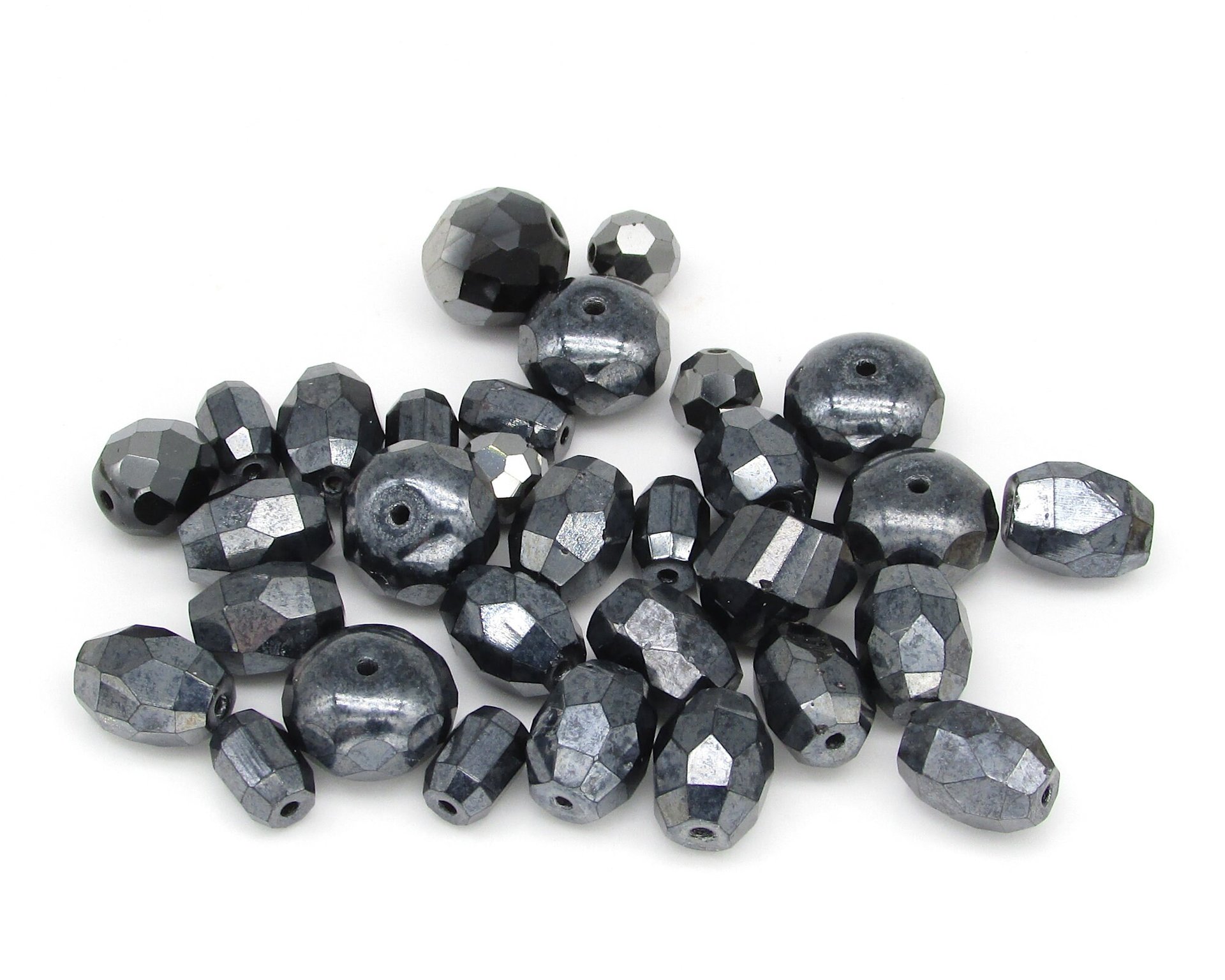 Black Bead Mixes, 4-16mm Faceted Czech Fire Polished Glass