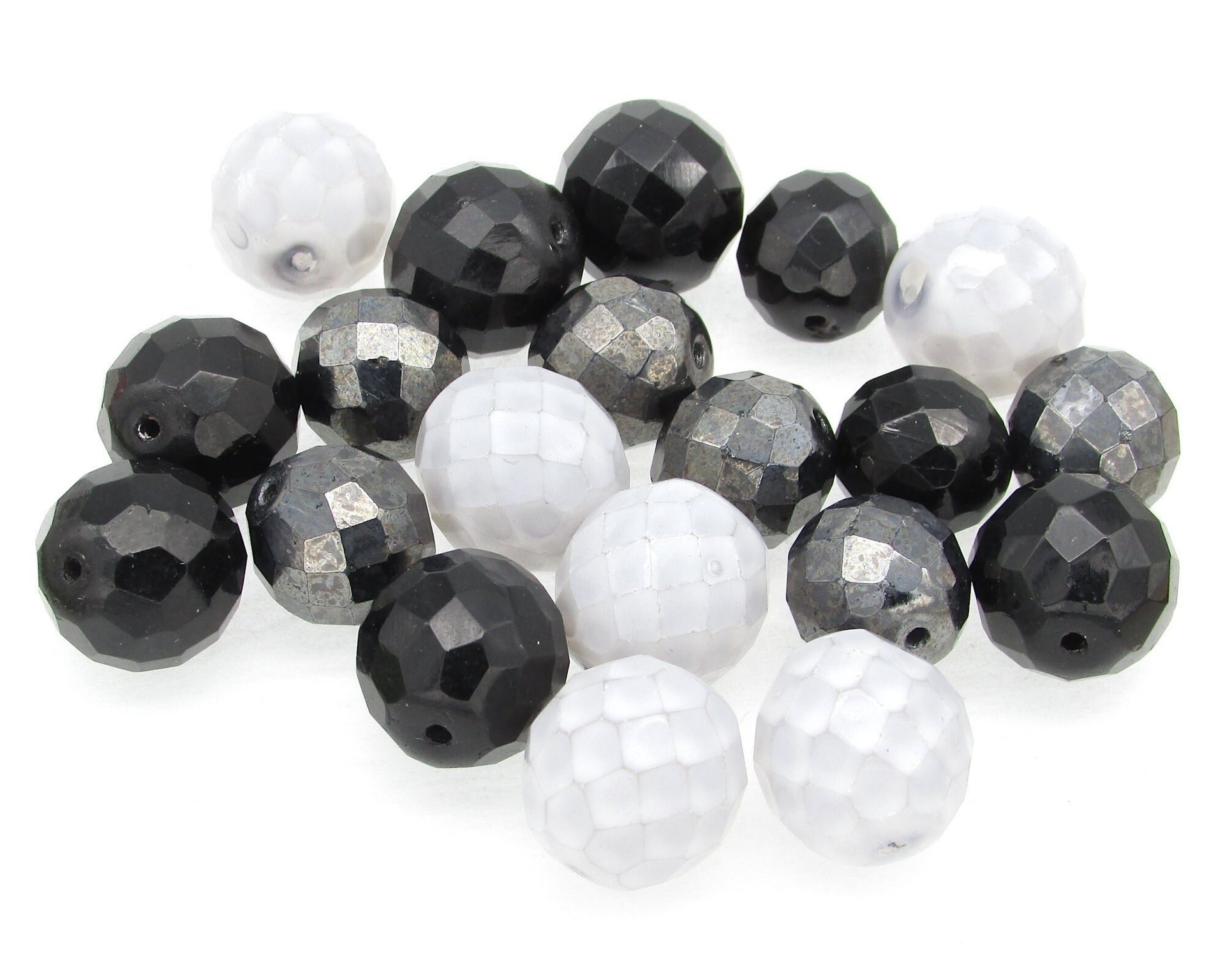 Black Bead Mixes, 4-16mm Faceted Czech Fire Polished Glass