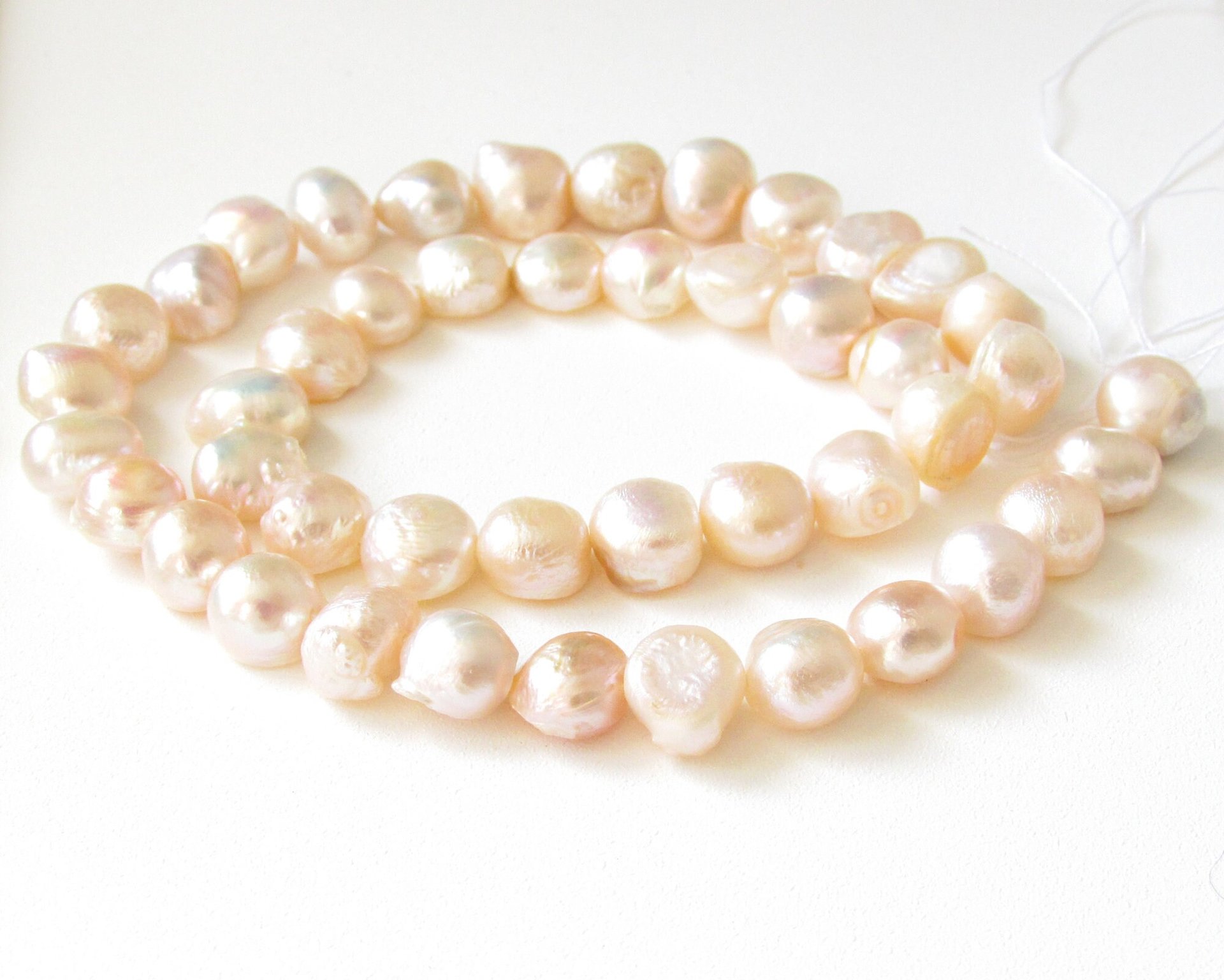 Irregular Nugget Freshwater Pearls, Pale Peach 8-10mm Baroque Round Beads