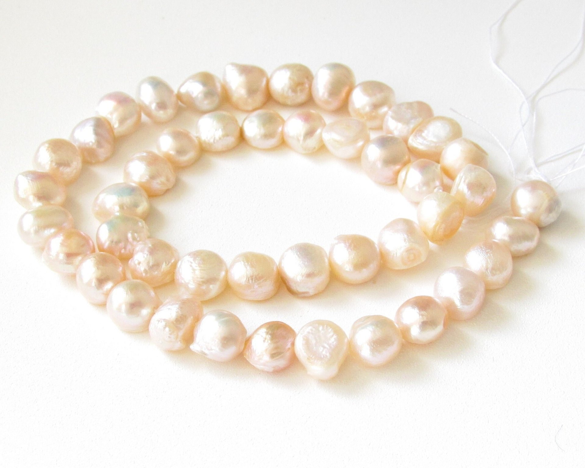 Irregular Nugget Freshwater Pearls, Pale Peach 8-10mm Baroque Round Beads