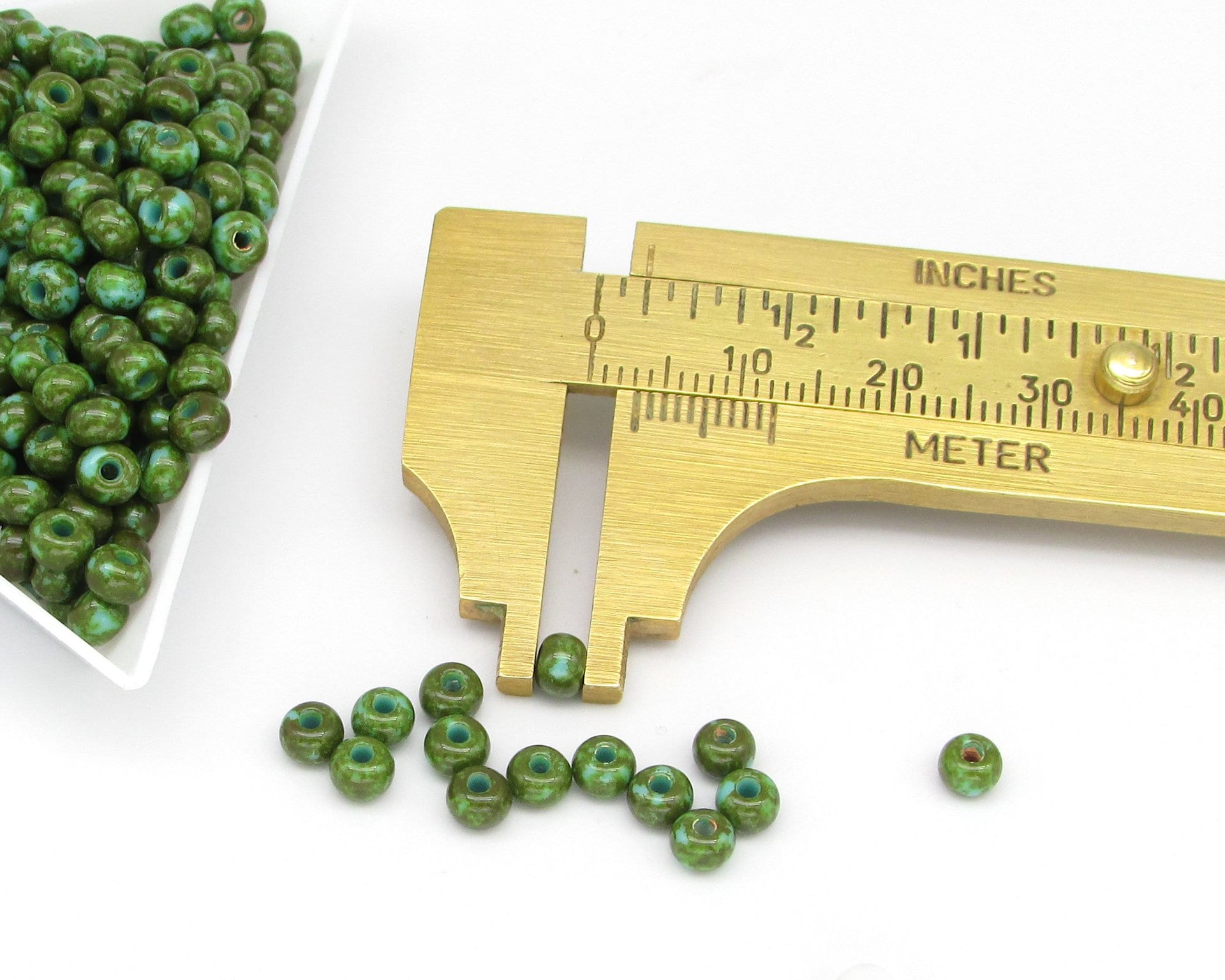 6/0 Seed Beads Opaque Turquoise Travertine, Preciosa Ornela Czech Glass Round Spacers