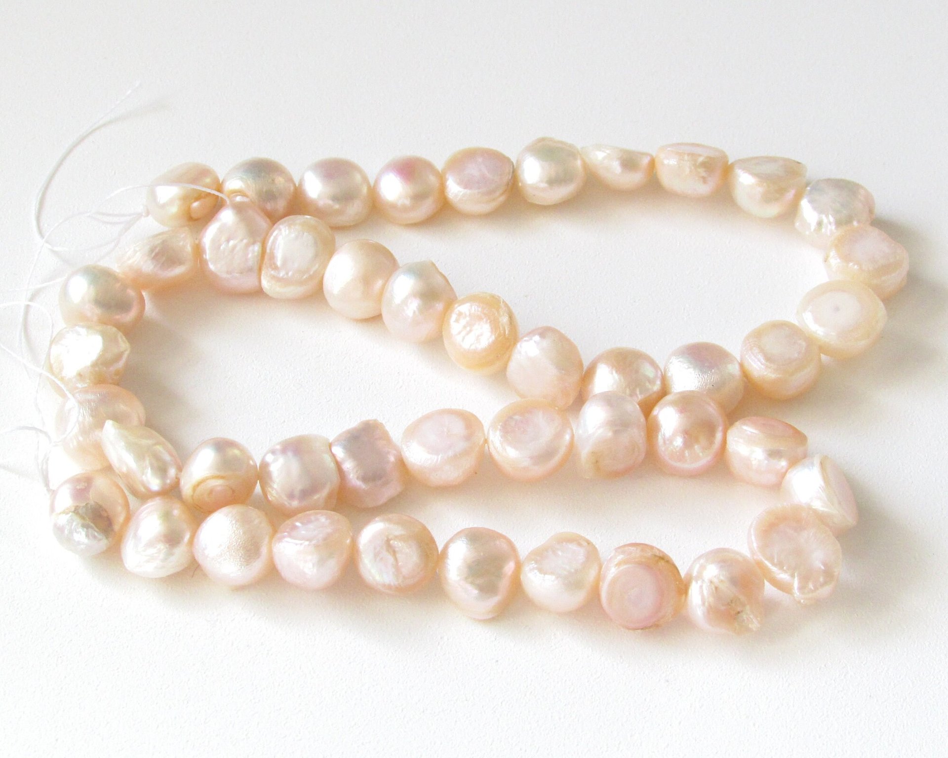 Irregular Nugget Freshwater Pearls, Pale Peach 8-10mm Baroque Round Beads