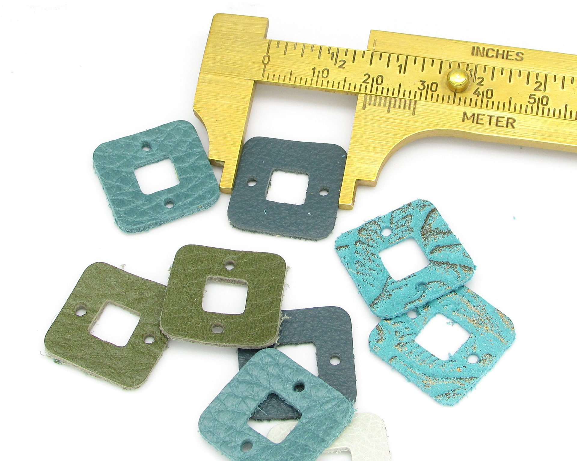 0.75 Inch Square Connectors, Hollow Leather Die Cuts, Upcycled Top Grain Cowhide