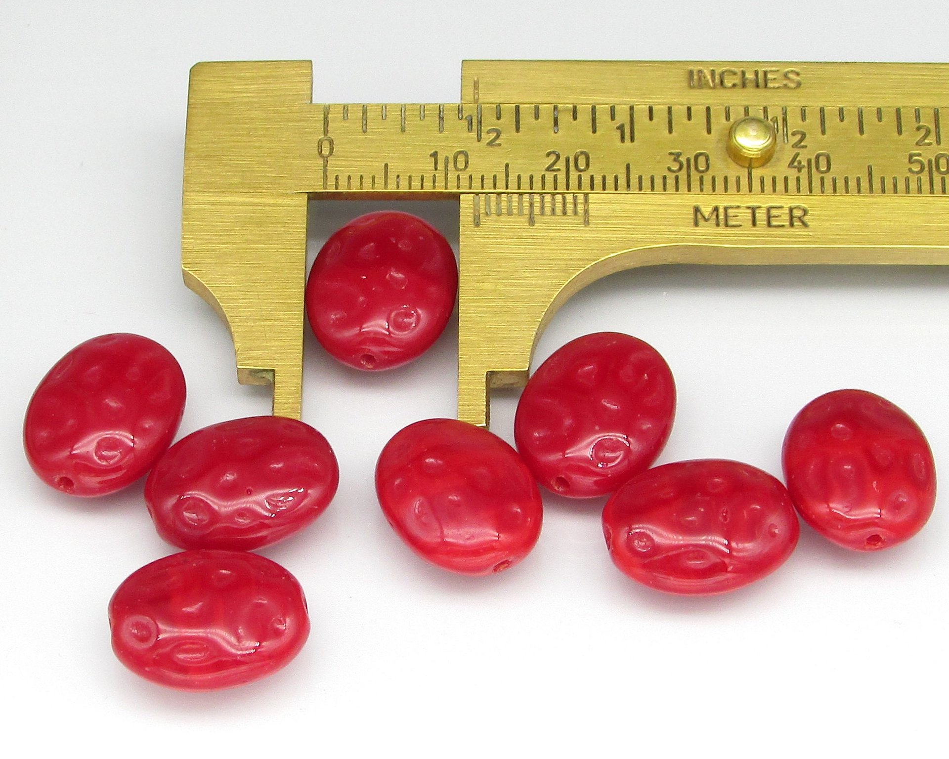 15x12mm Puffed Ovals, Dimpled Filigree Vintage Czech Glass Beads (8)