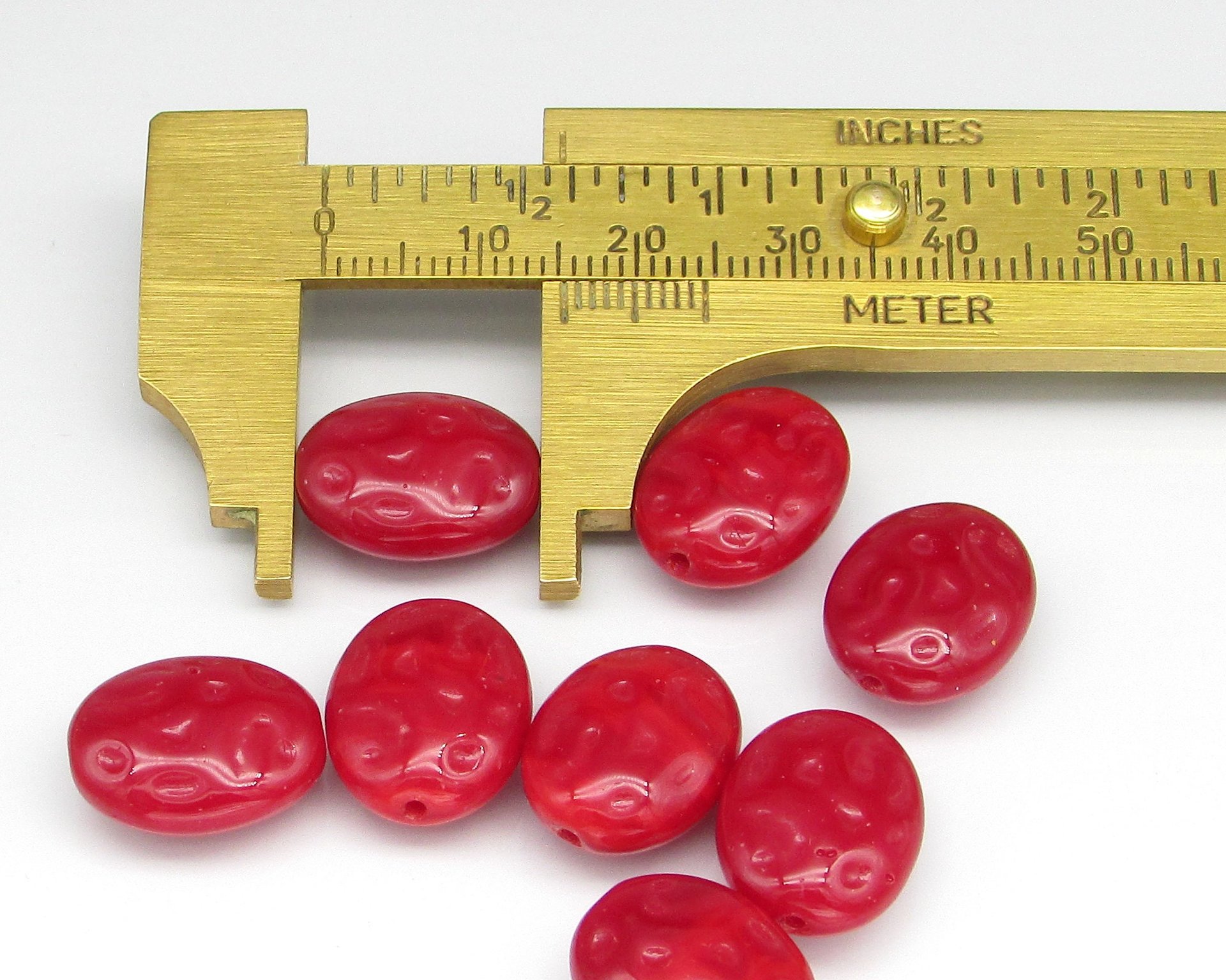 15x12mm Puffed Ovals, Dimpled Filigree Vintage Czech Glass Beads (8)