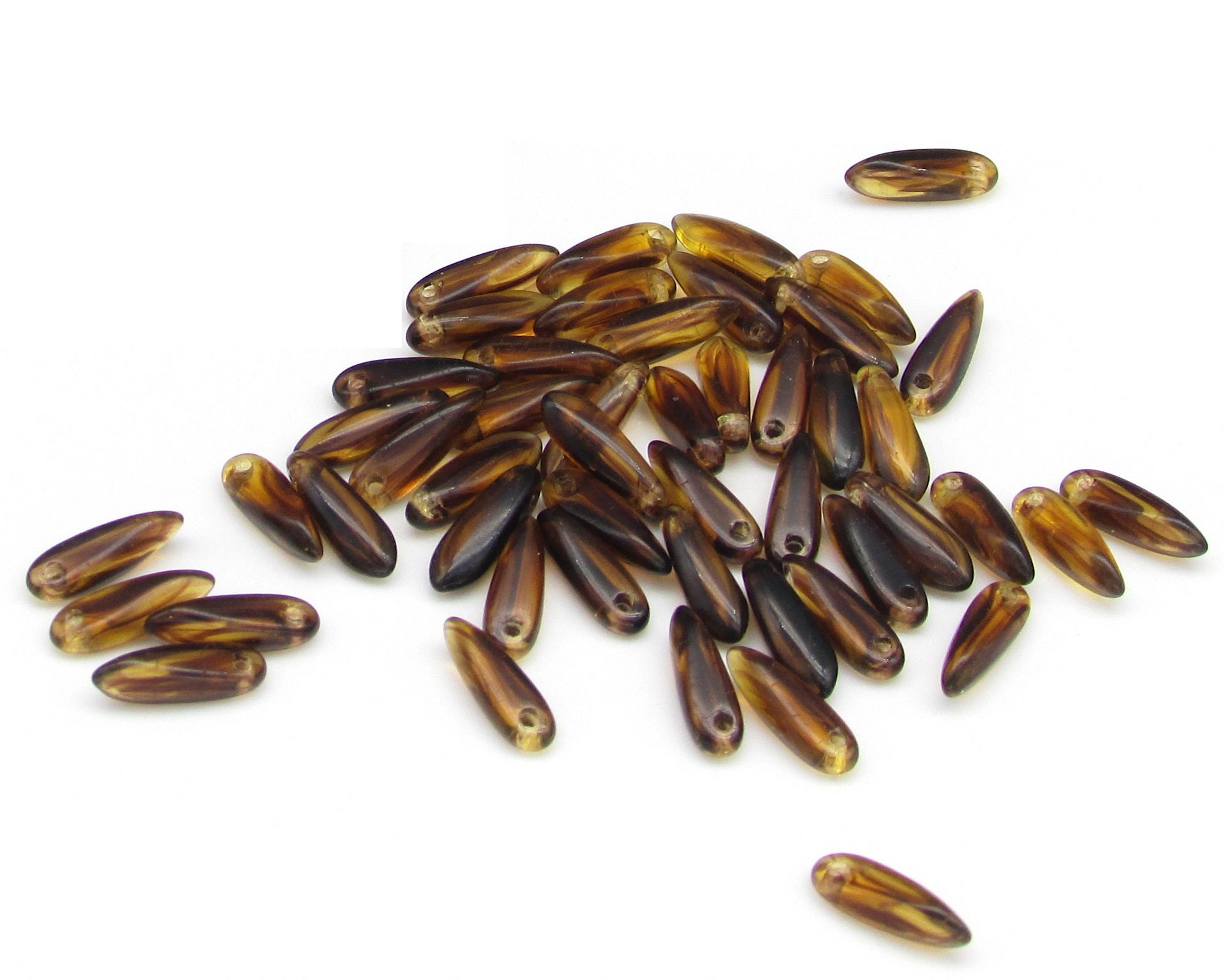 3x10mm Dagger Beads, Tiny Translucent Brown Czech Glass