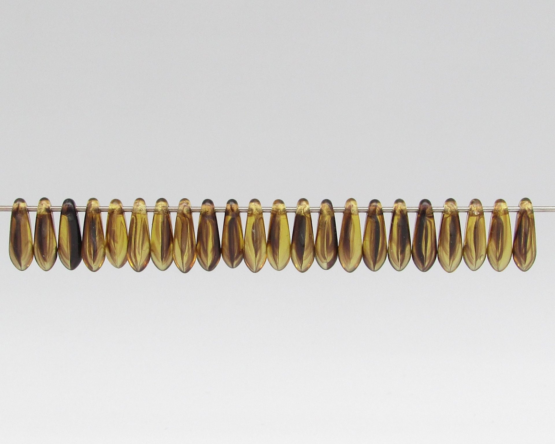 3x10mm Dagger Beads, Tiny Translucent Brown Czech Glass