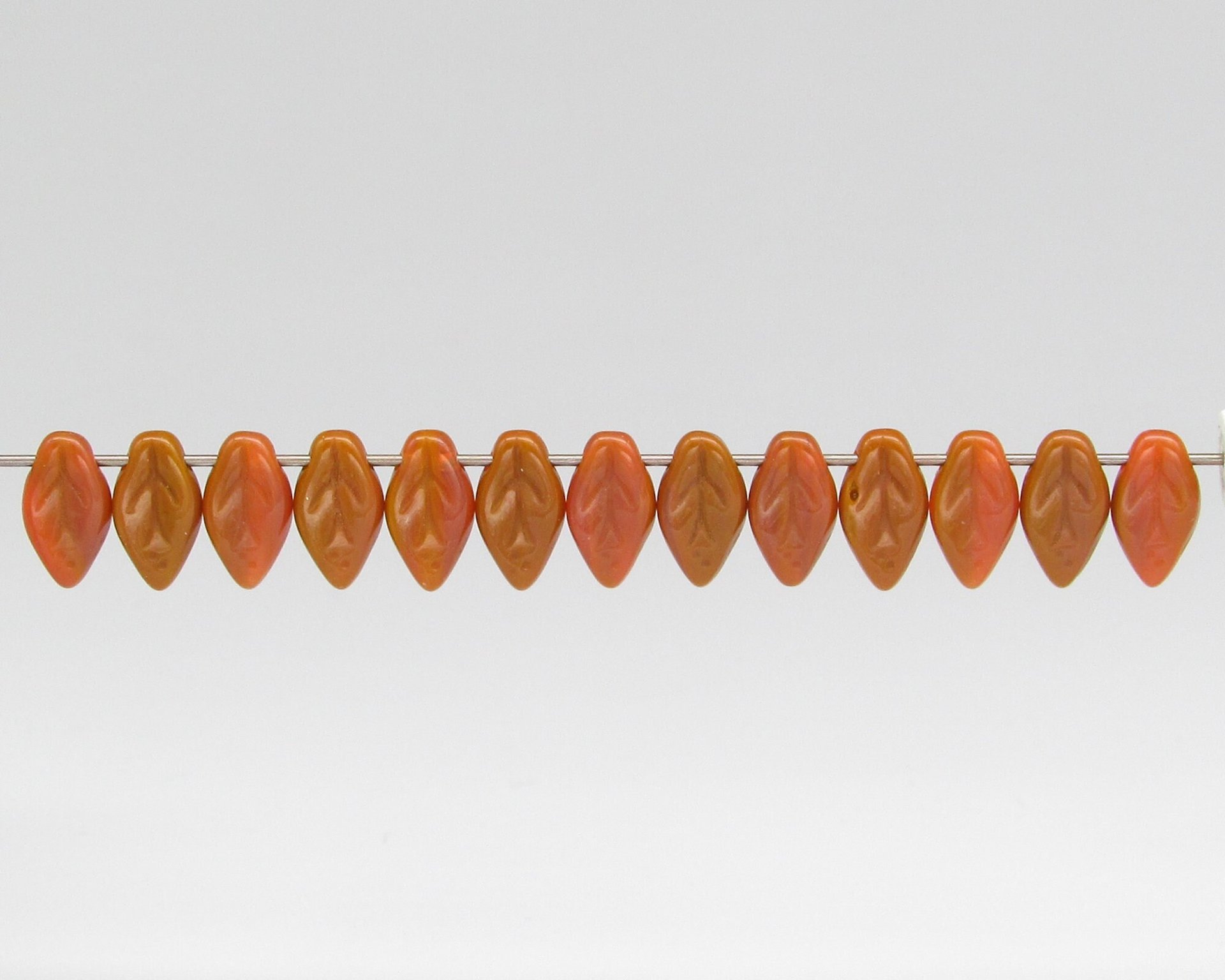 Tiny Leaf Beads, 10.5x6mm Czech Pressed Glass