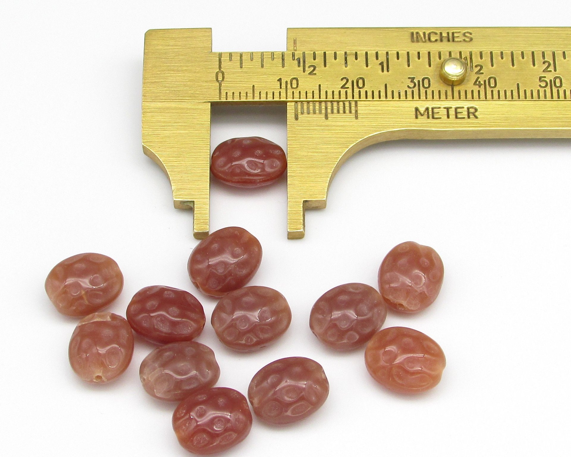 11x9mm Dimpled Filigree Oval Beads, Vintage Czech Pressed Glass (12)