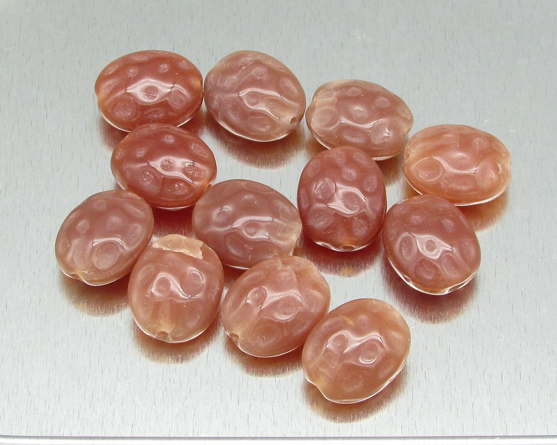 11x9mm Dimpled Filigree Oval Beads, Vintage Czech Pressed Glass (12)