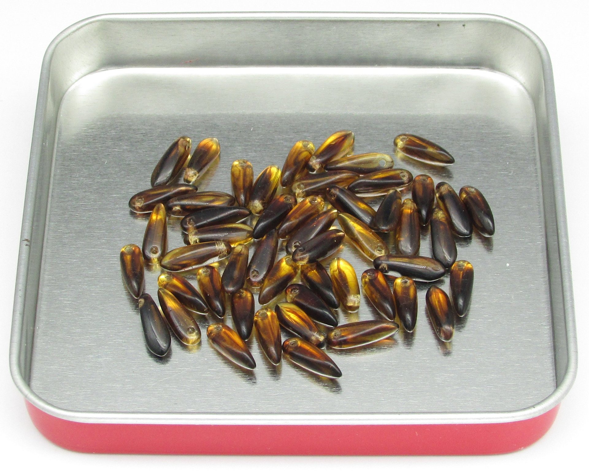 3x10mm Dagger Beads, Tiny Translucent Brown Czech Glass