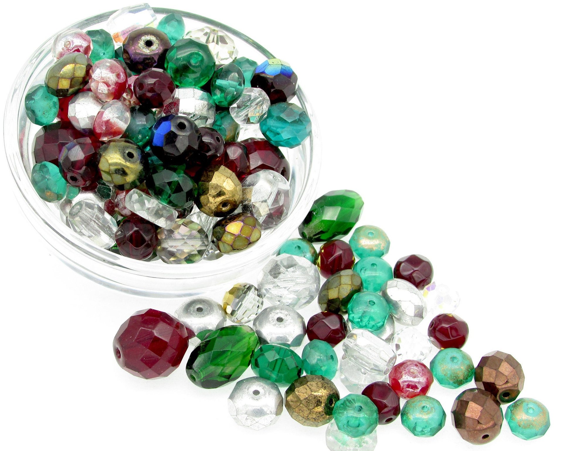 Faceted Christmas Bead Mix, 92pc Assorted Shapes