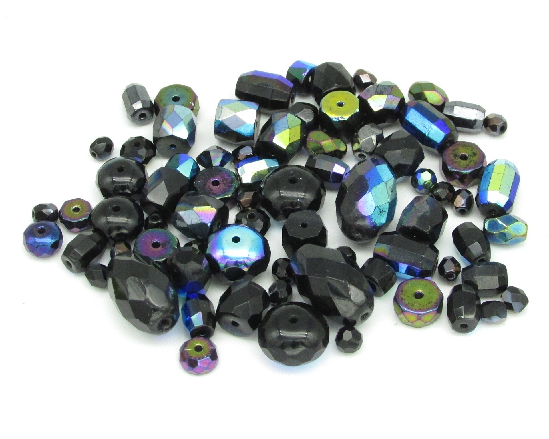 Black Bead Mixes, 4-16mm Faceted Czech Fire Polished Glass