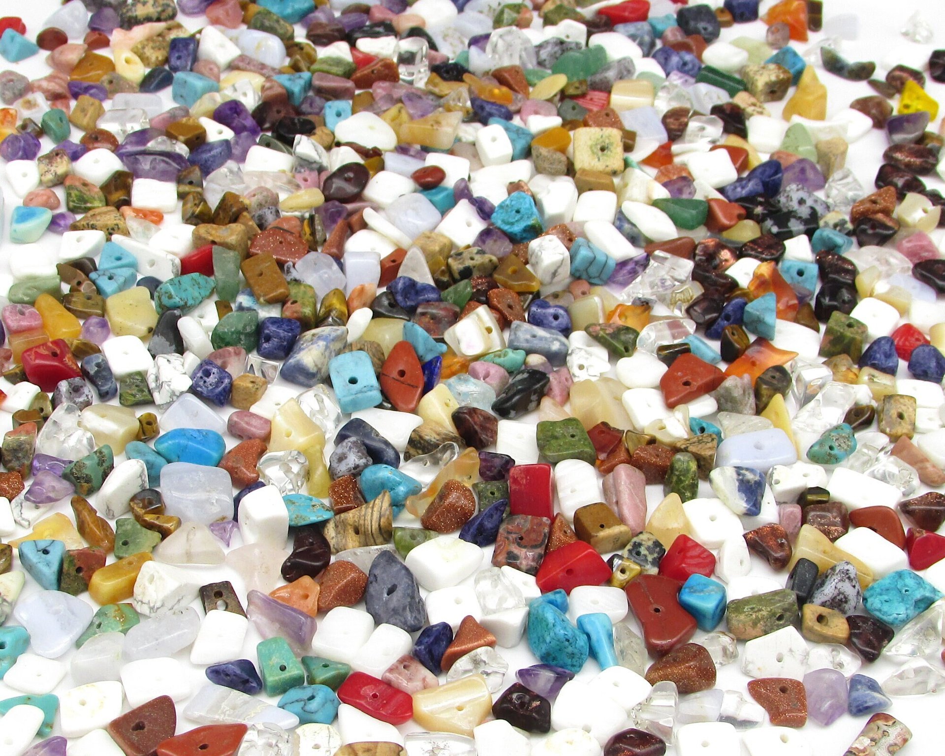 Stone Chip Bead Mix, Vintage 90's Small Semiprecious Gemstone and Shell Nuggets for Rustic DIY Crafts