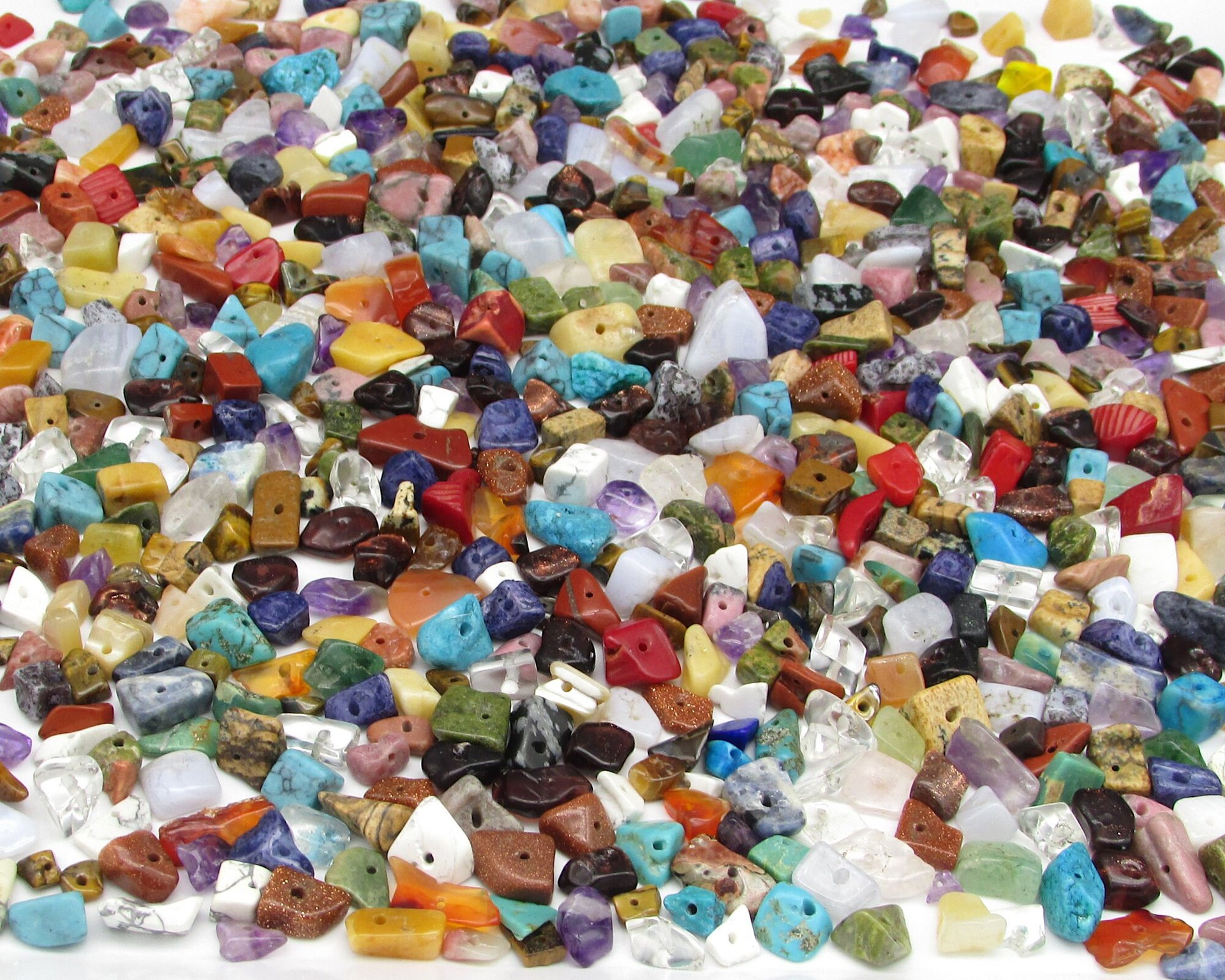 Stone Chip Bead Mix, Vintage 90's Small Semiprecious Gemstone and Shell Nuggets for Rustic DIY Crafts